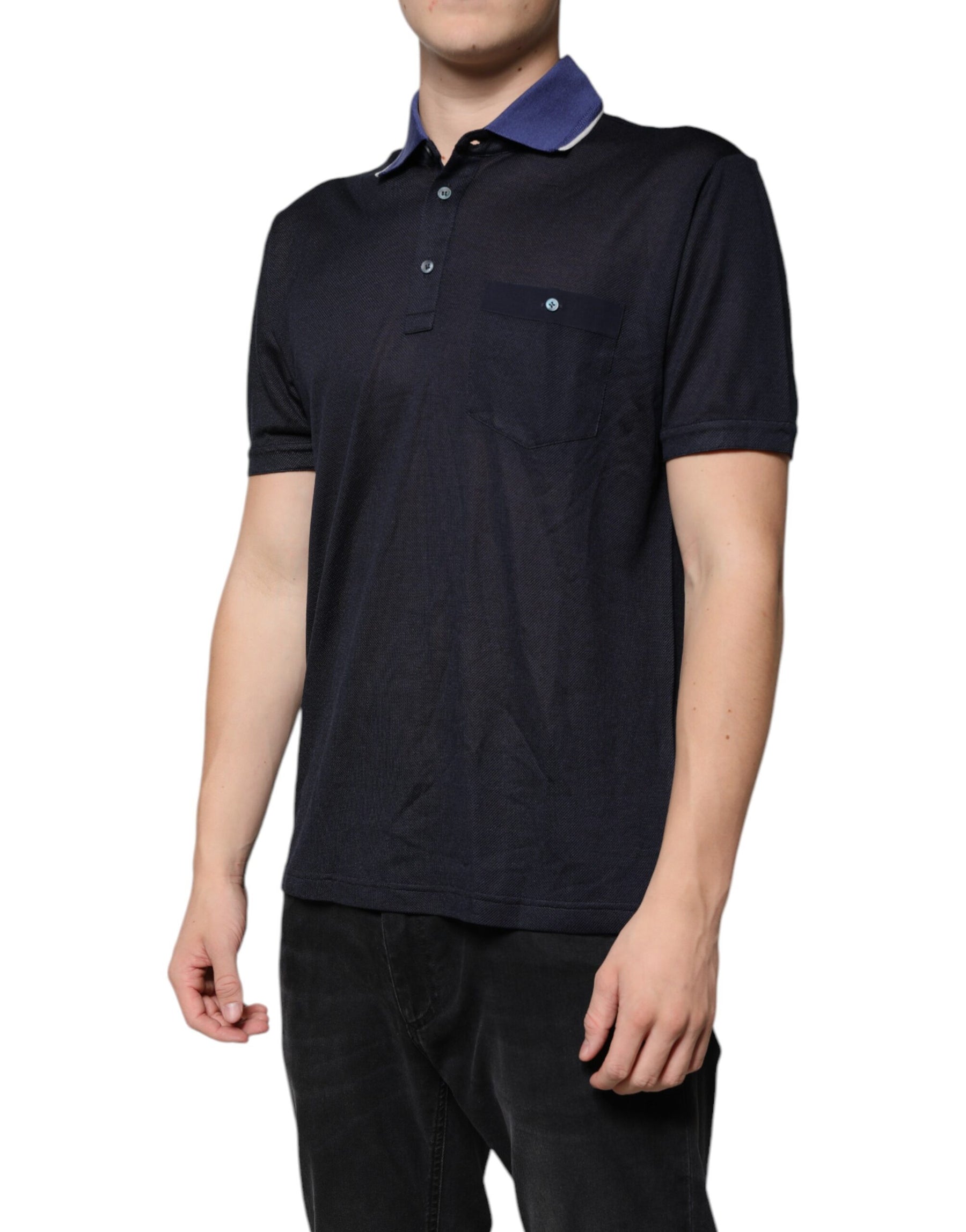 Dolce & Gabbana Blue Silk Collared Short Sleeves Polo T-shirt | Regal Royce