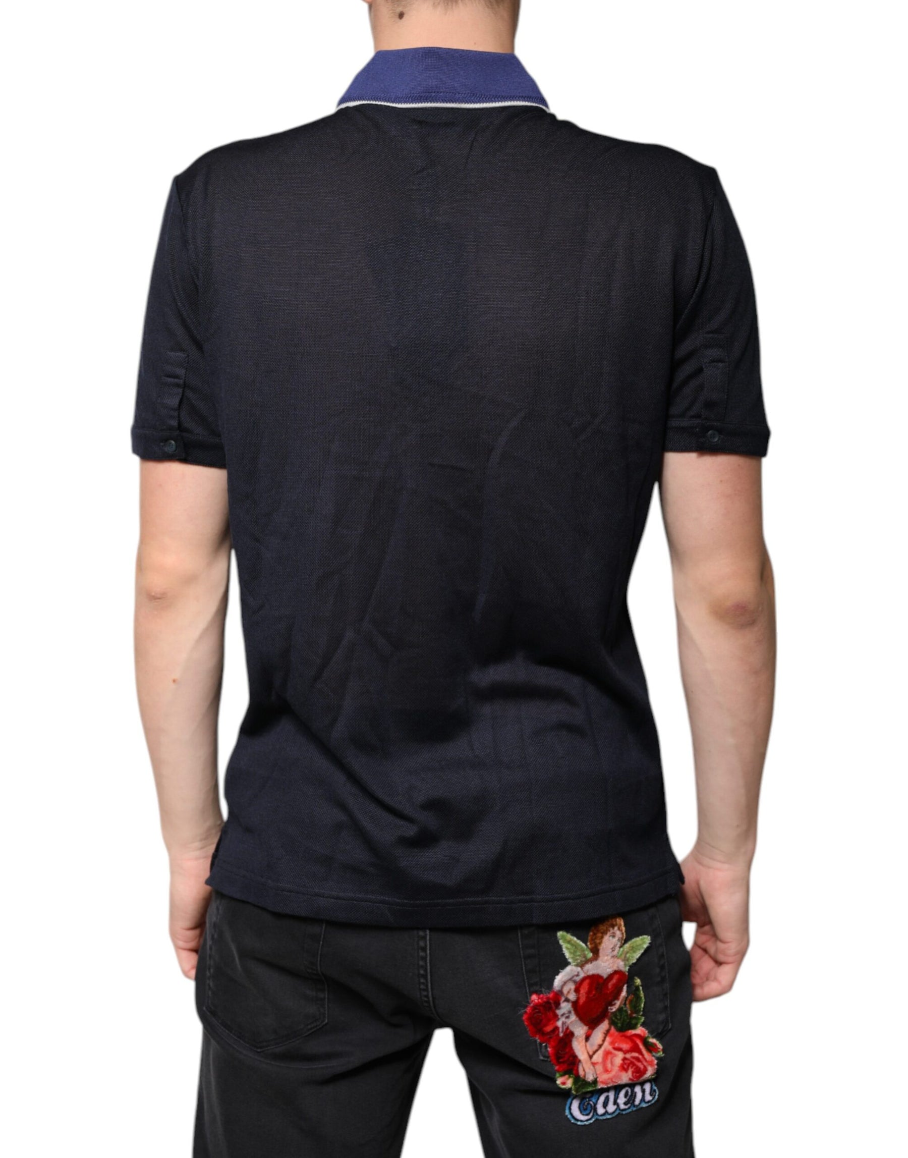 Dolce & Gabbana Blue Silk Collared Short Sleeves Polo T-shirt | Regal Royce