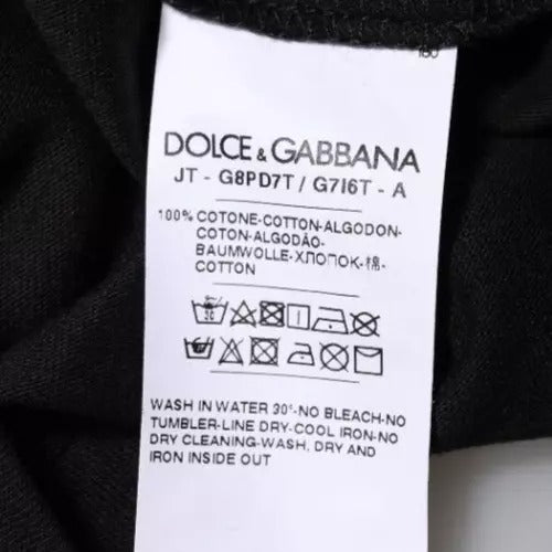 Dolce & Gabbana Black Logo Print Cotton Crew Neck T-shirt | Regal Royce