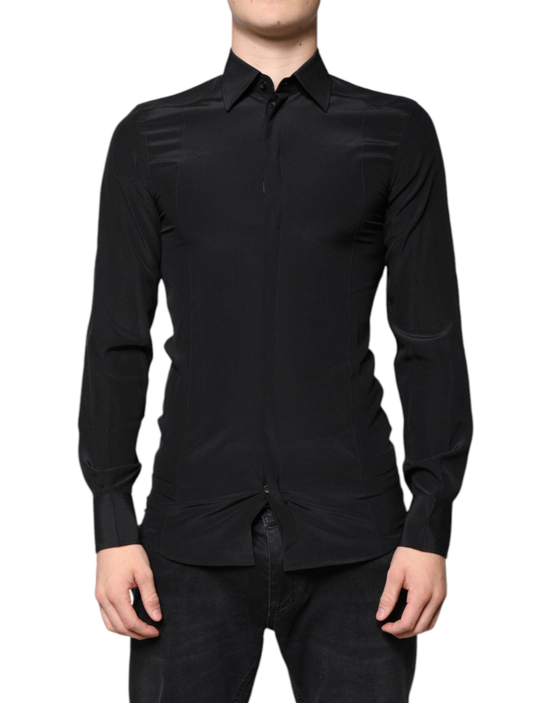 Dolce & Gabbana Black Silk Long Sleeves GOLD Dress Shirt | Regal Royce
