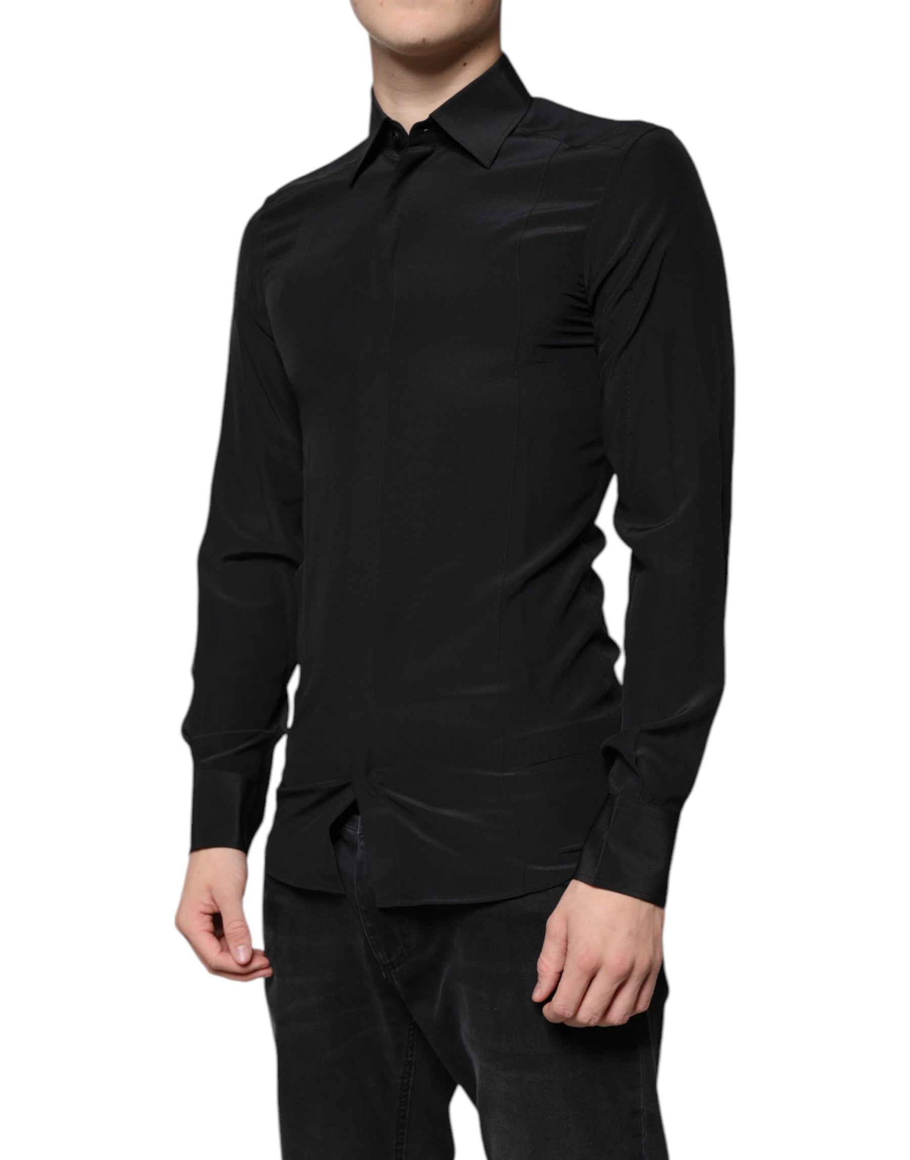 Dolce & Gabbana Black Silk Long Sleeves GOLD Dress Shirt | Regal Royce