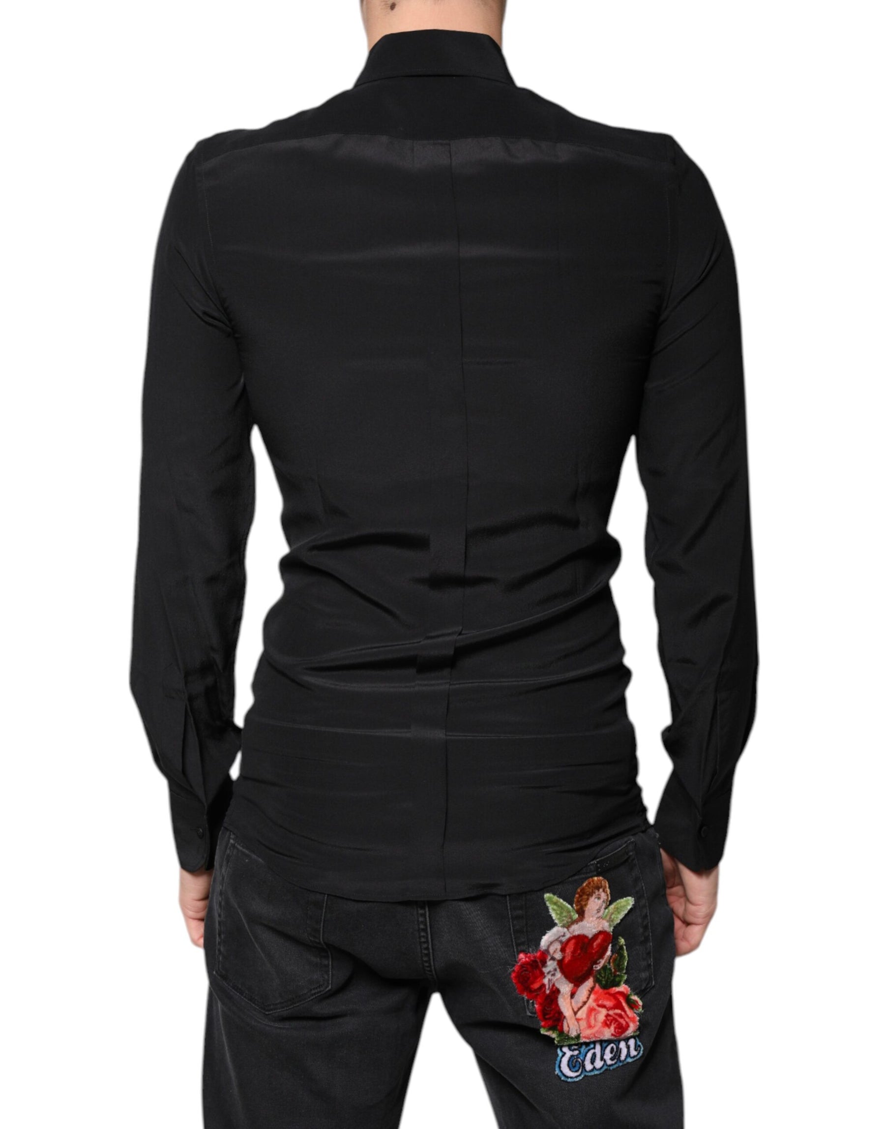 Dolce & Gabbana Black Silk Long Sleeves GOLD Dress Shirt | Regal Royce