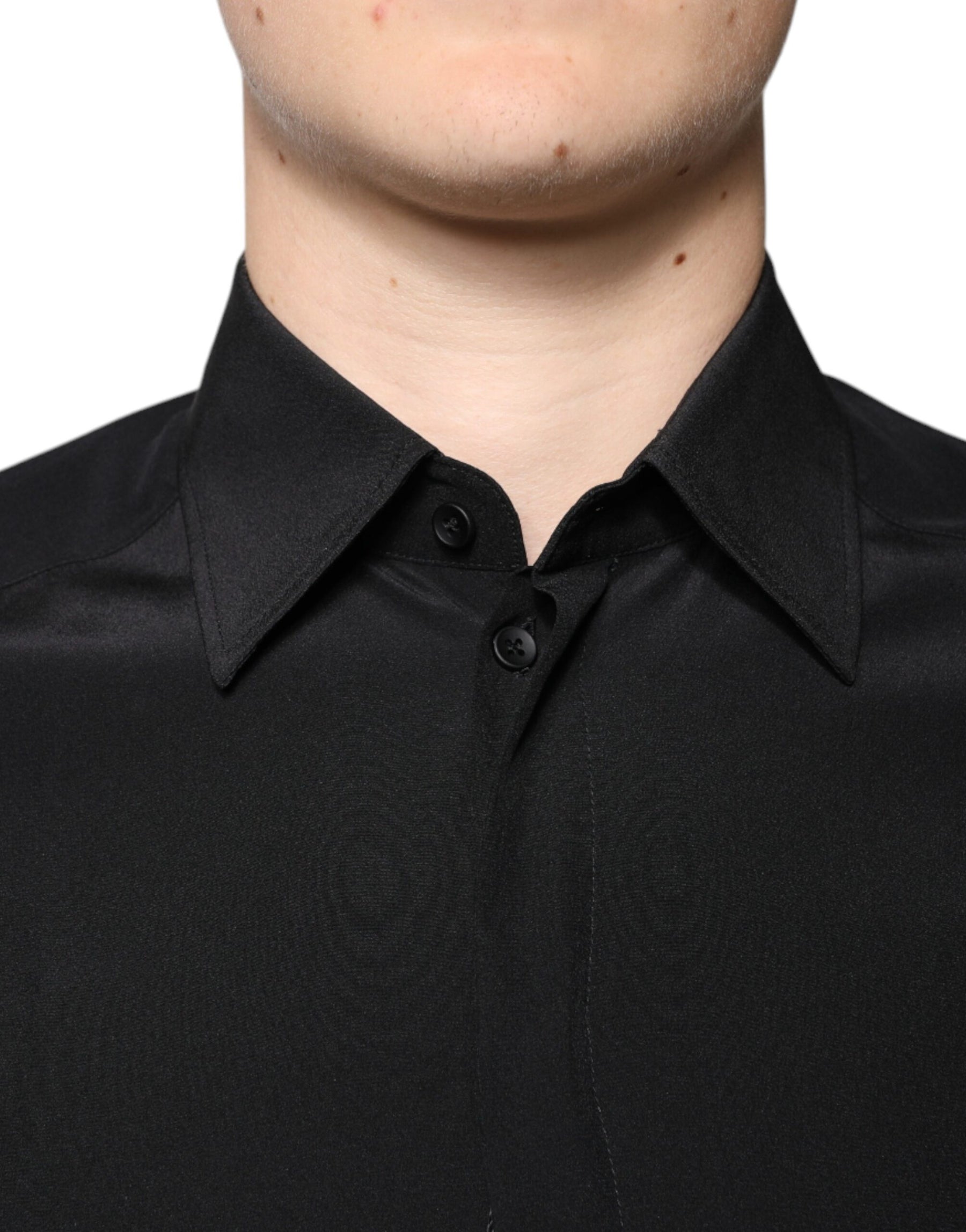 Dolce & Gabbana Black Silk Long Sleeves GOLD Dress Shirt | Regal Royce