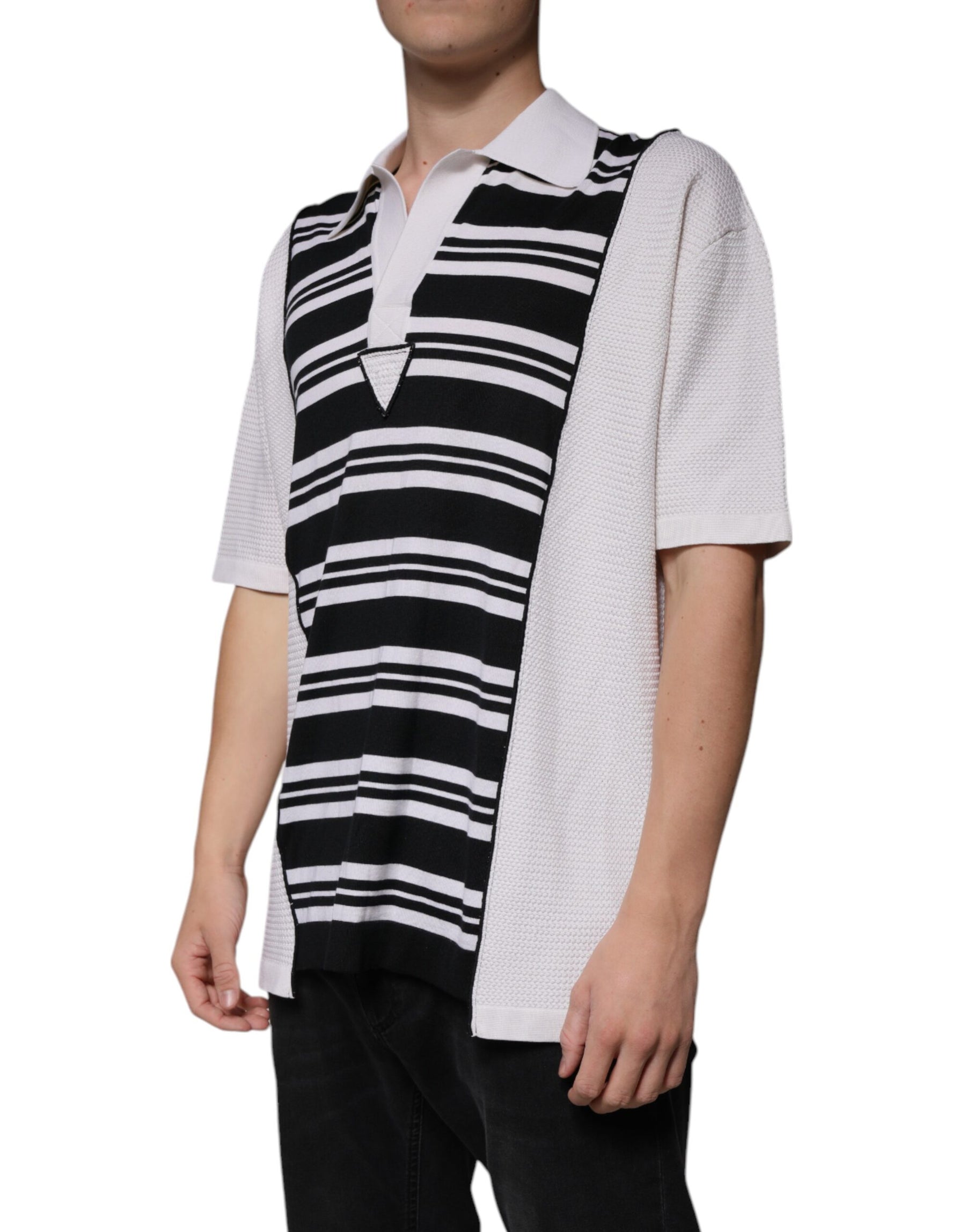 Dolce & Gabbana Black White Stripes Collared Polo T-shirt | Regal Royce