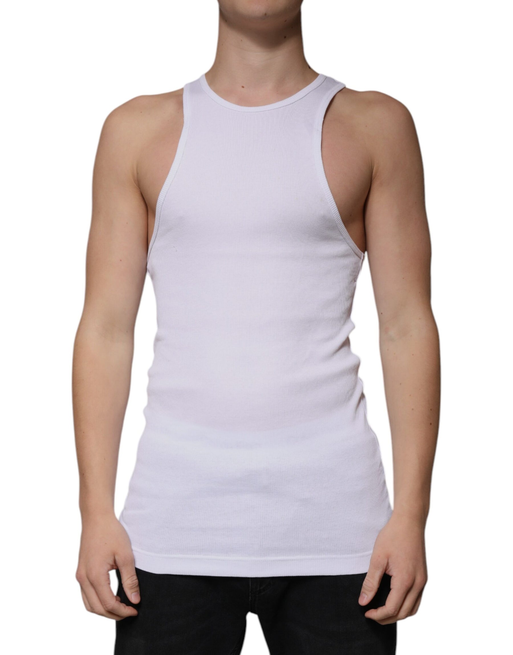 Dolce & Gabbana White Cotton Sleeveless Round Neck Tank T-shirt | Regal Royce
