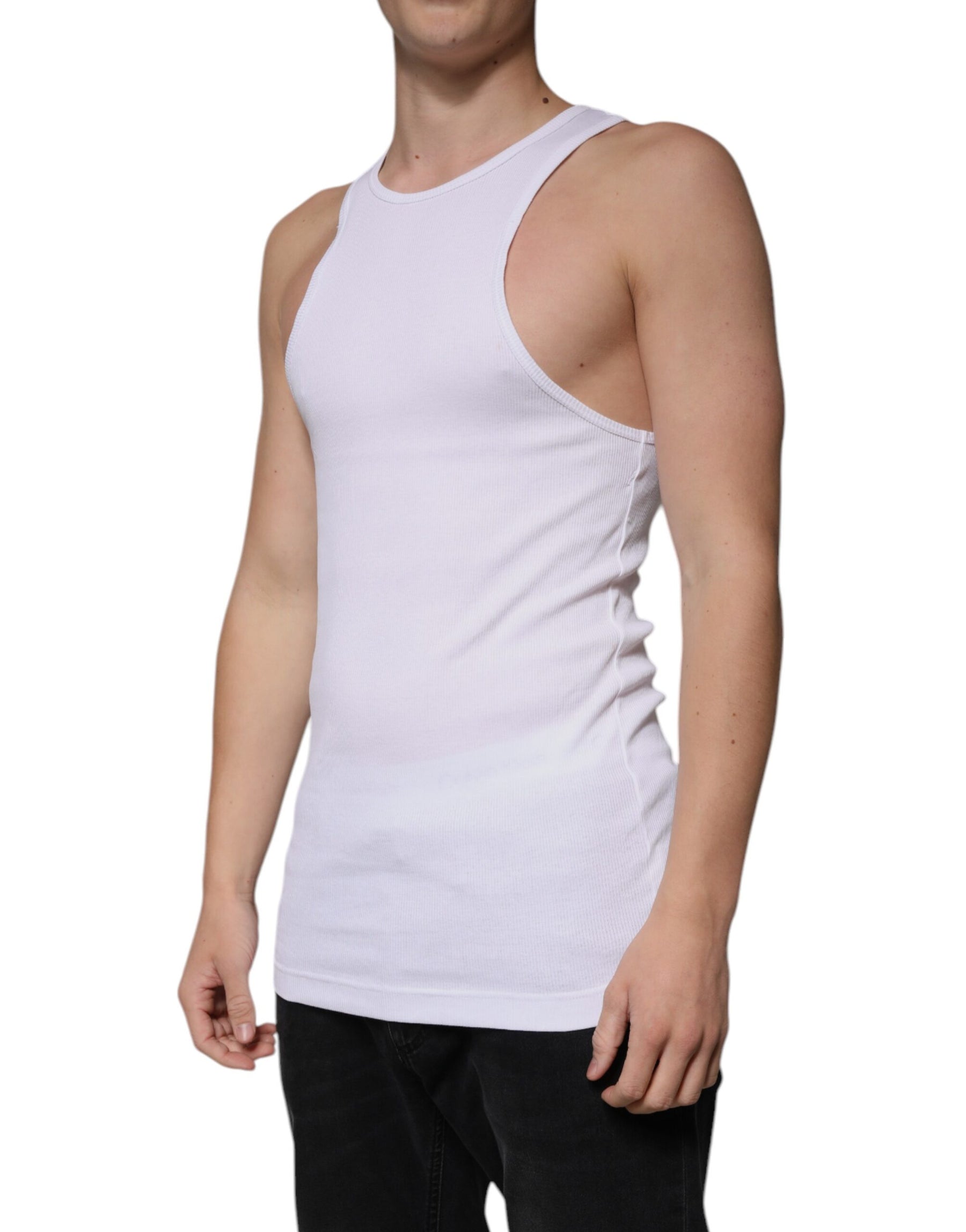 Dolce & Gabbana White Cotton Sleeveless Round Neck Tank T-shirt | Regal Royce