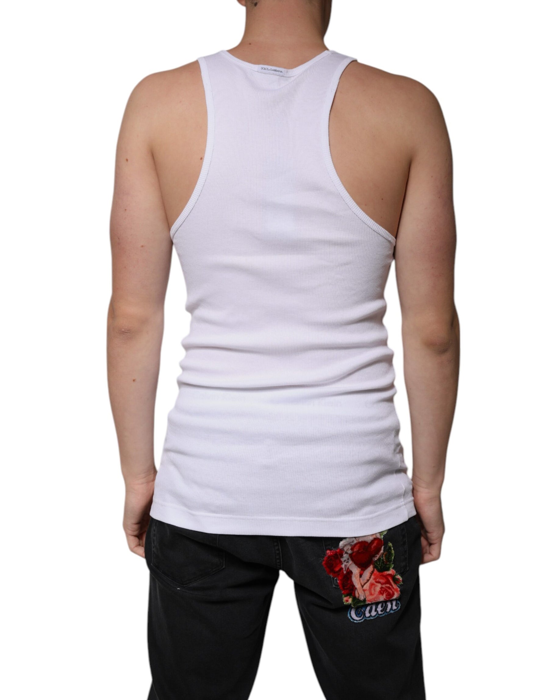 Dolce & Gabbana White Cotton Sleeveless Round Neck Tank T-shirt | Regal Royce