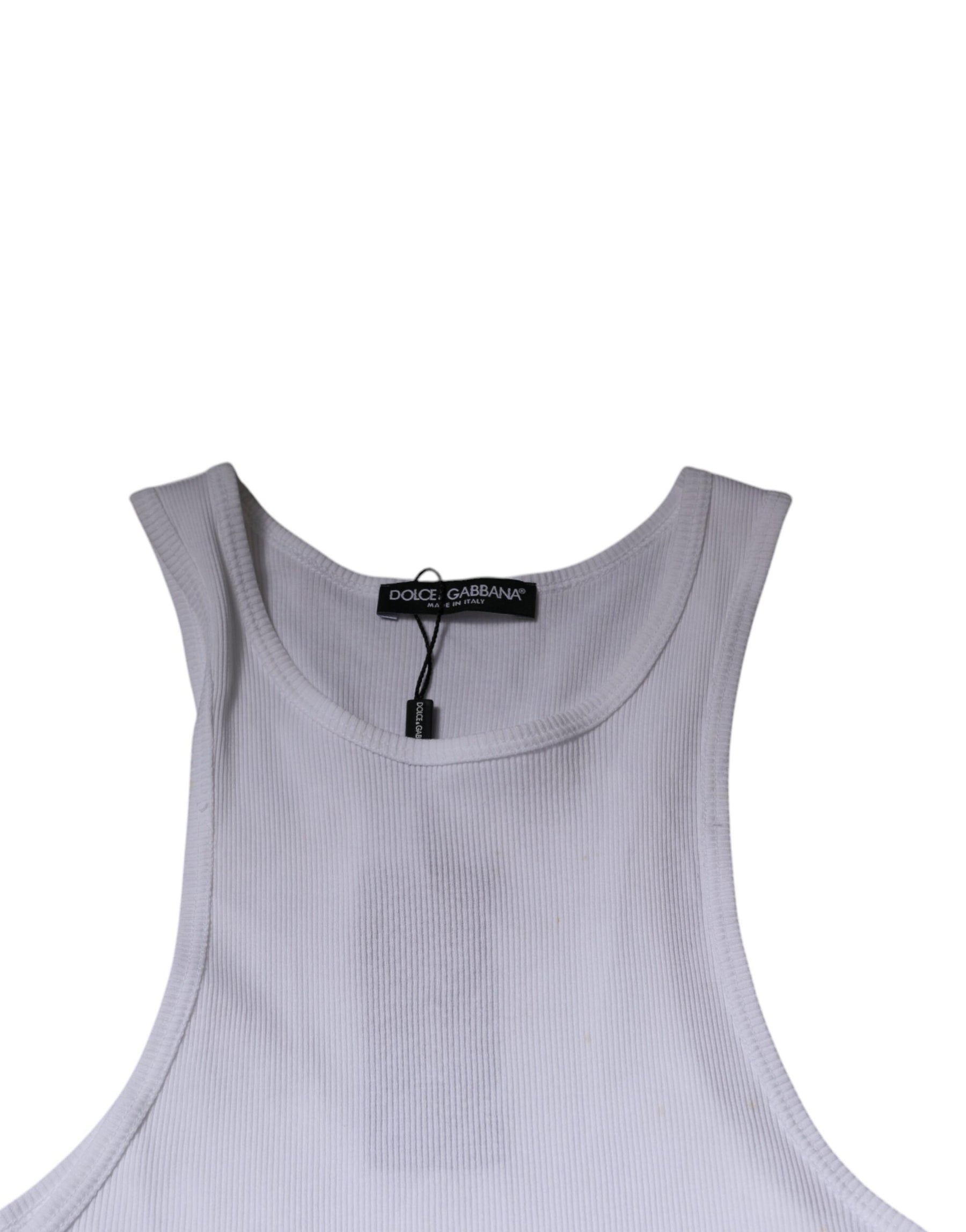 Dolce & Gabbana White Cotton Sleeveless Round Neck Tank T-shirt | Regal Royce