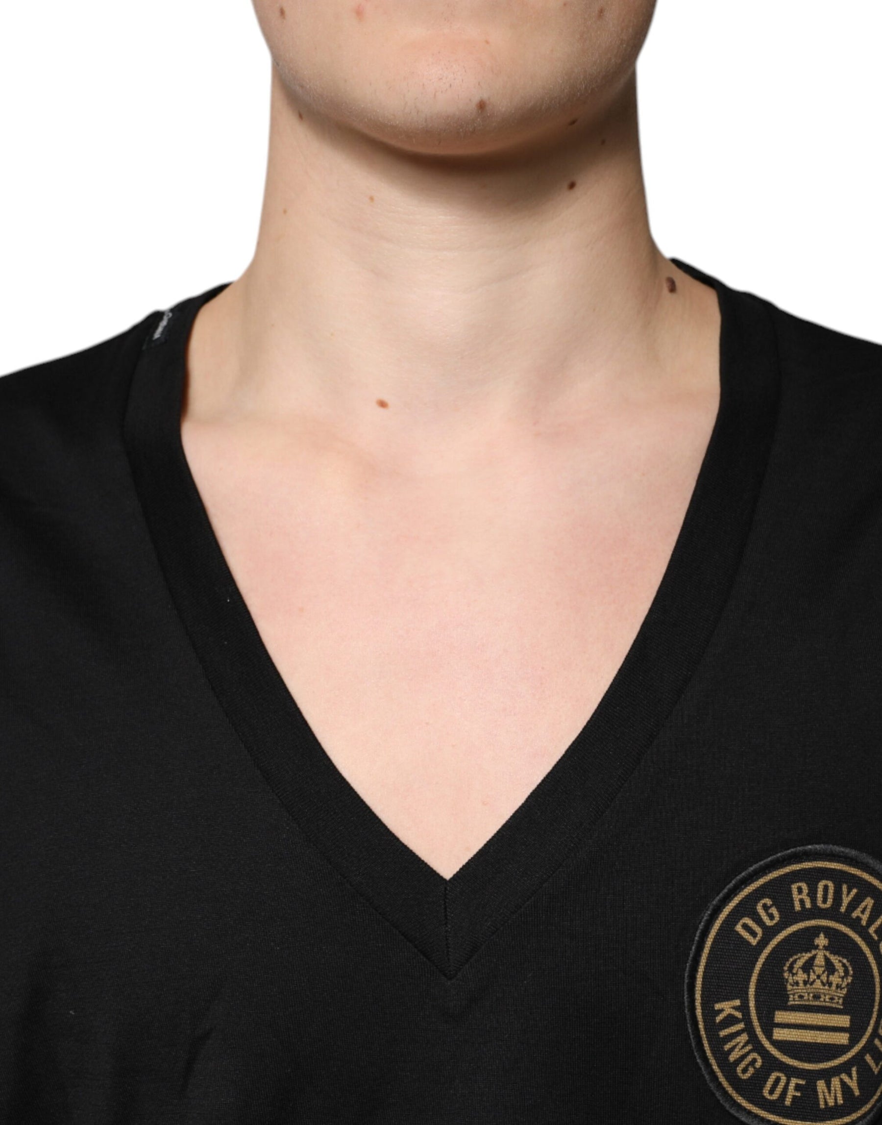 Dolce & Gabbana Black Cotton Logo Vneck Short Sleeve T-shirt | Regal Royce