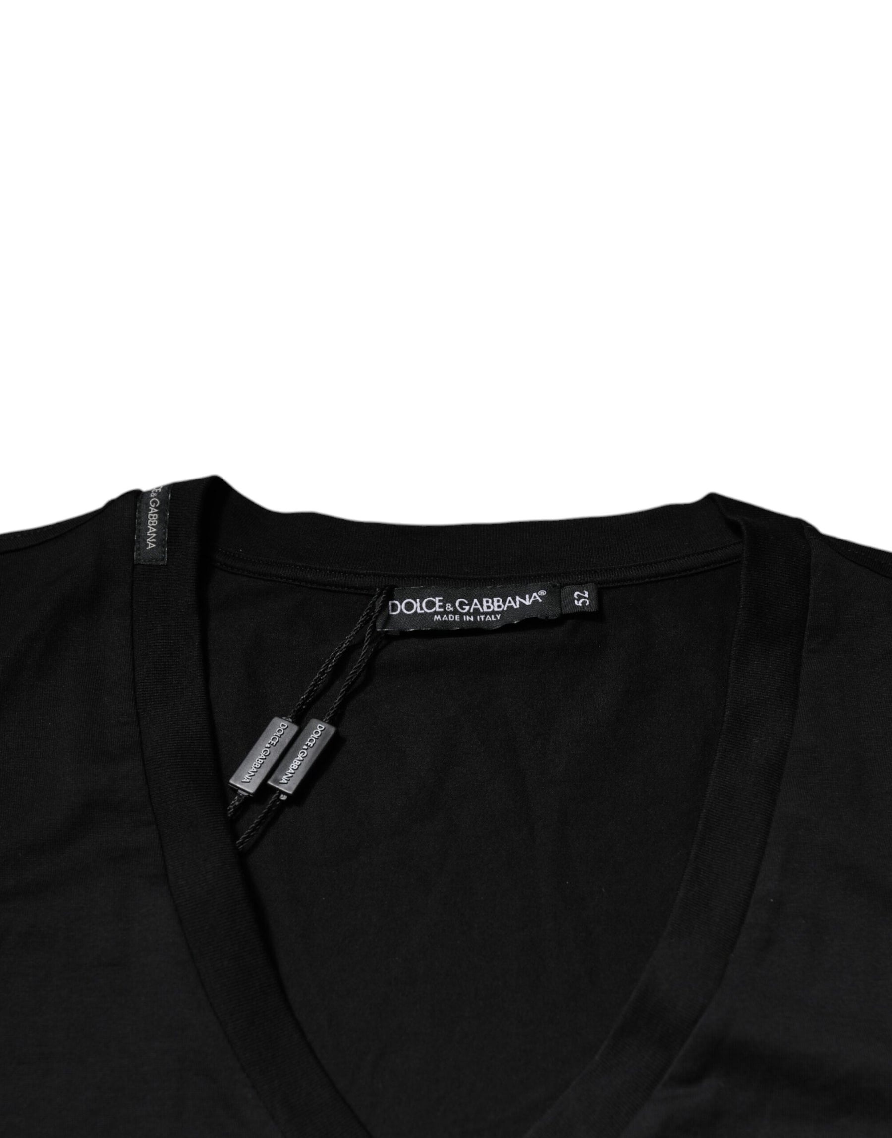 Dolce & Gabbana Black Cotton Logo Vneck Short Sleeve T-shirt | Regal Royce