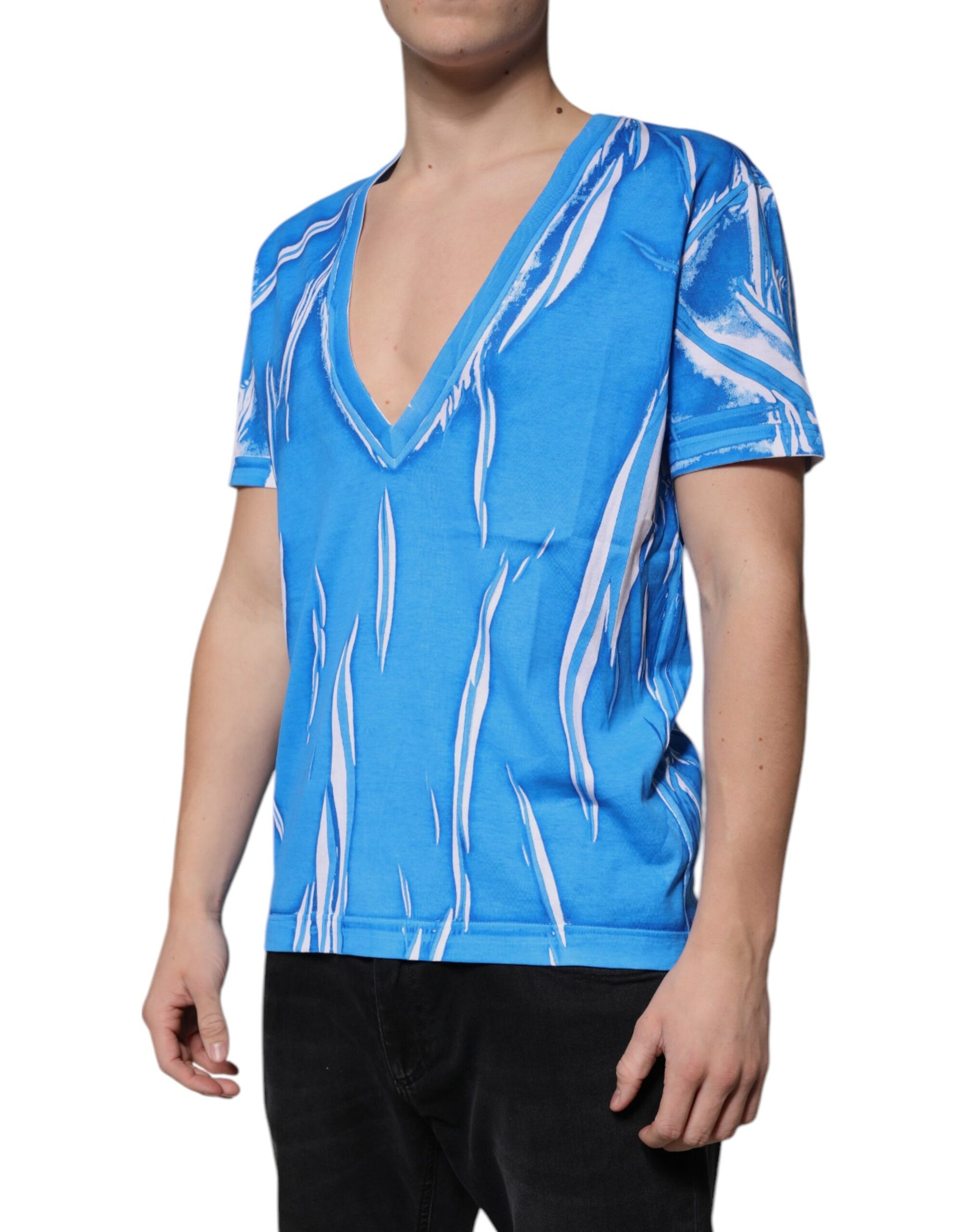 Dolce & Gabbana Blue Cotton V-neck Short Sleeves T-shirt | Regal Royce