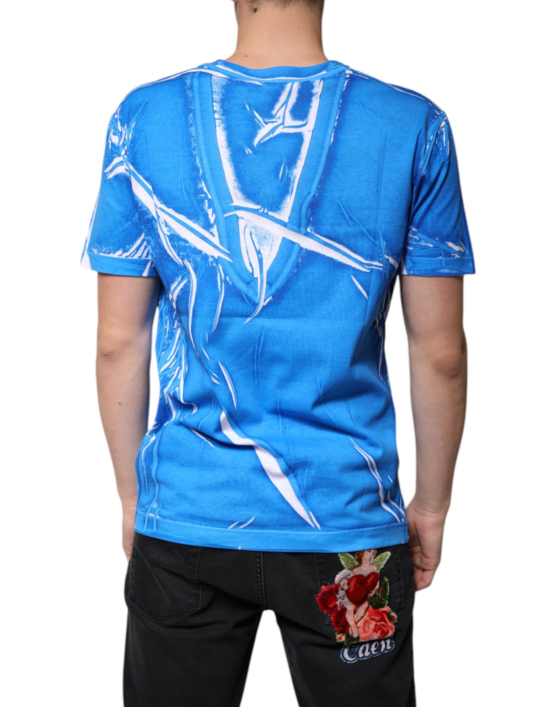 Dolce & Gabbana Blue Cotton V-neck Short Sleeves T-shirt | Regal Royce