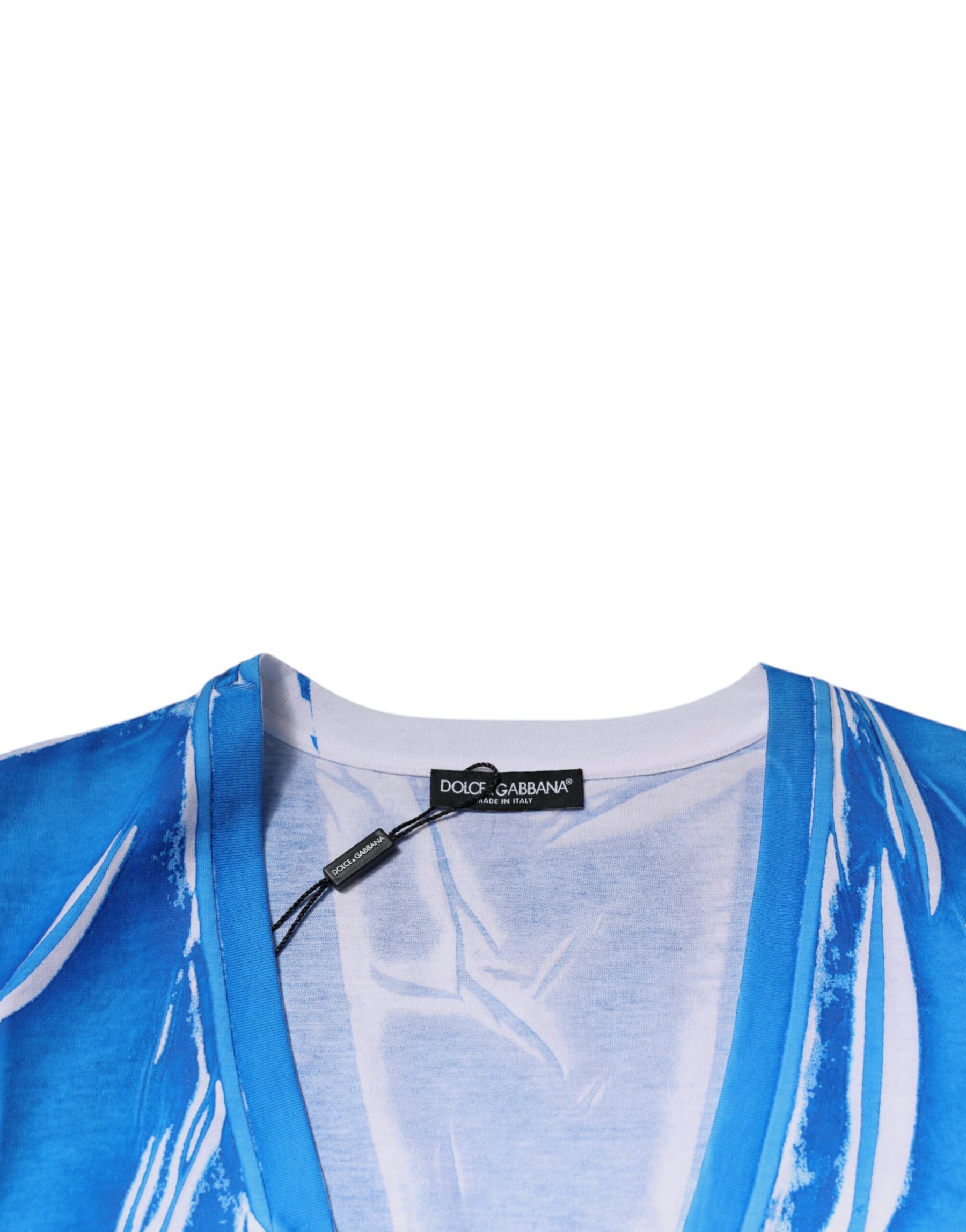 Dolce & Gabbana Blue Cotton V-neck Short Sleeves T-shirt | Regal Royce