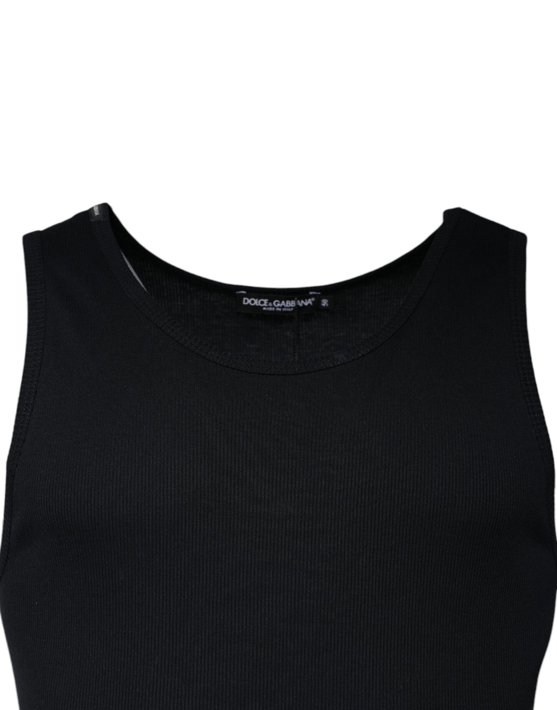 Dolce & Gabbana Black Cotton Sleeveless Round Neck Tank T-shirt | Regal Royce