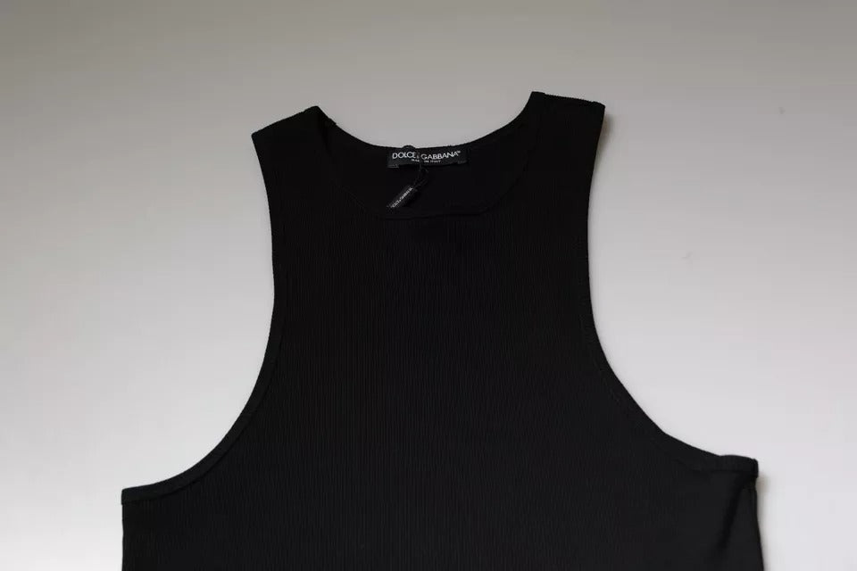 Dolce & Gabbana Black Cotton Sleeveless Round Neck Tank T-shirt | Regal Royce