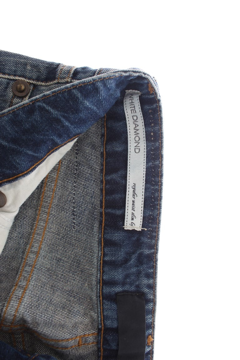 Cavalli Blue Wash Torn Cotton Straight Fit Jeans | Regal Royce