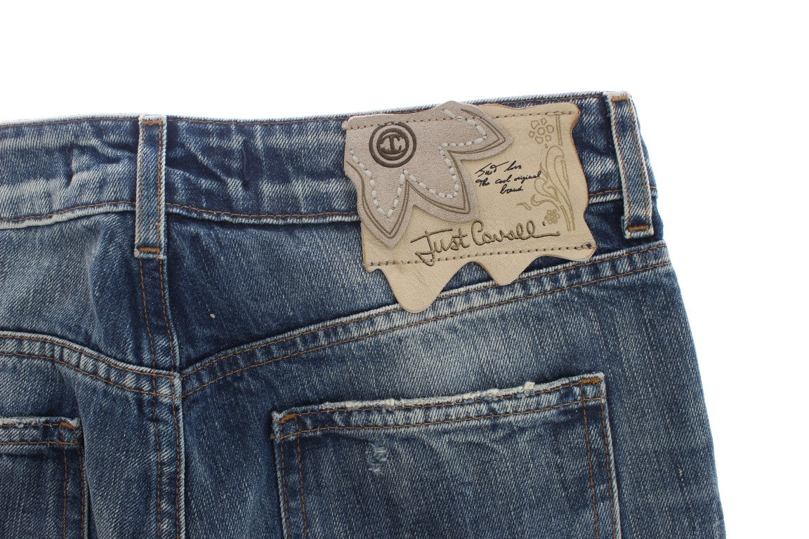 Cavalli Blue Wash Torn Cotton Straight Fit Jeans | Regal Royce