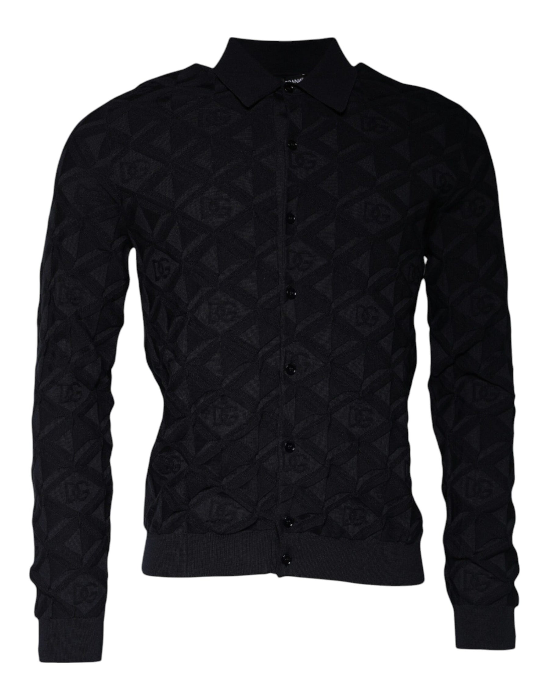 Dolce & Gabbana Black Silk Crew Neck Men Cardigan Sweater | Regal Royce