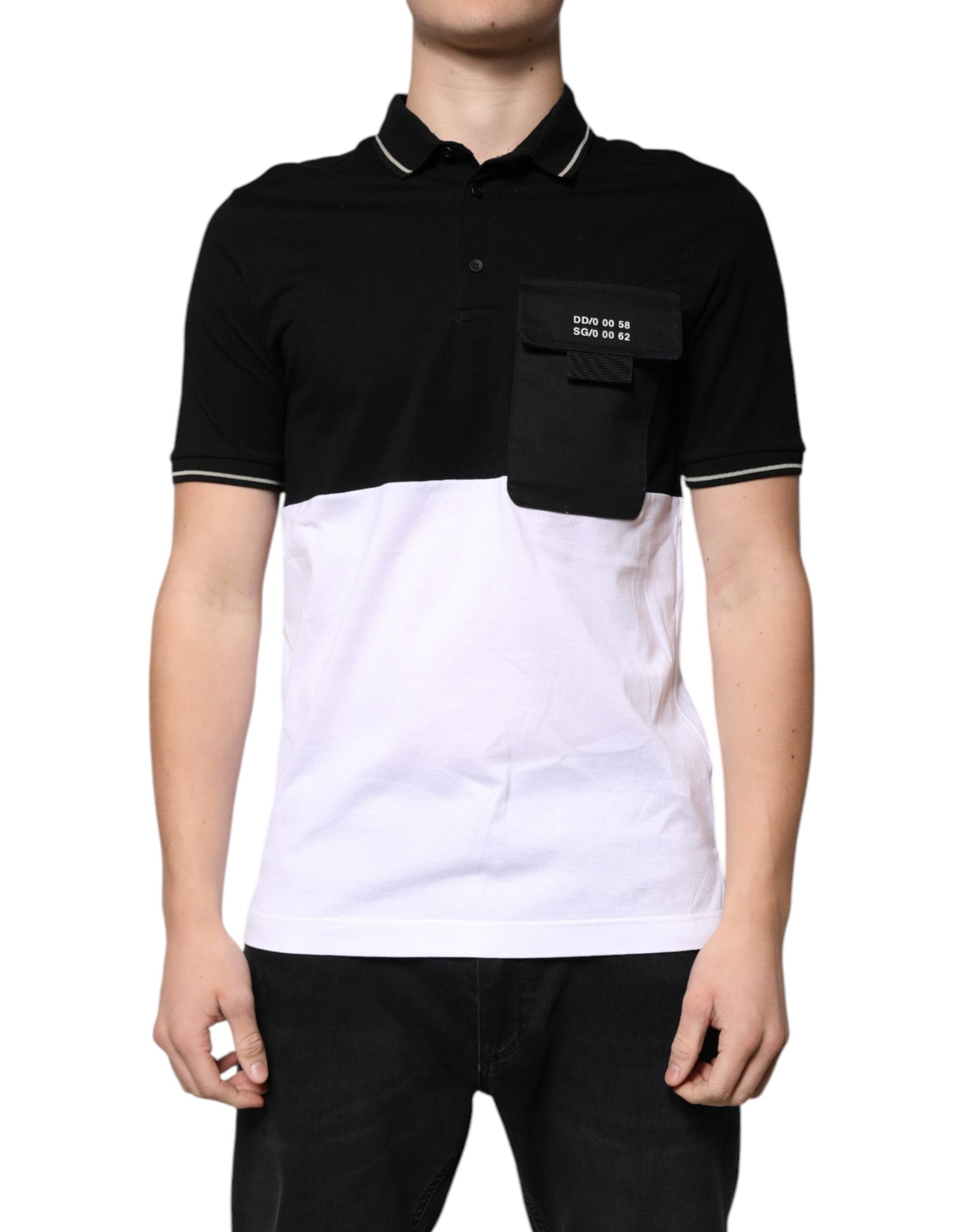 Dolce & Gabbana Black White Cotton Short Sleeves Polo T-shirt | Regal Royce