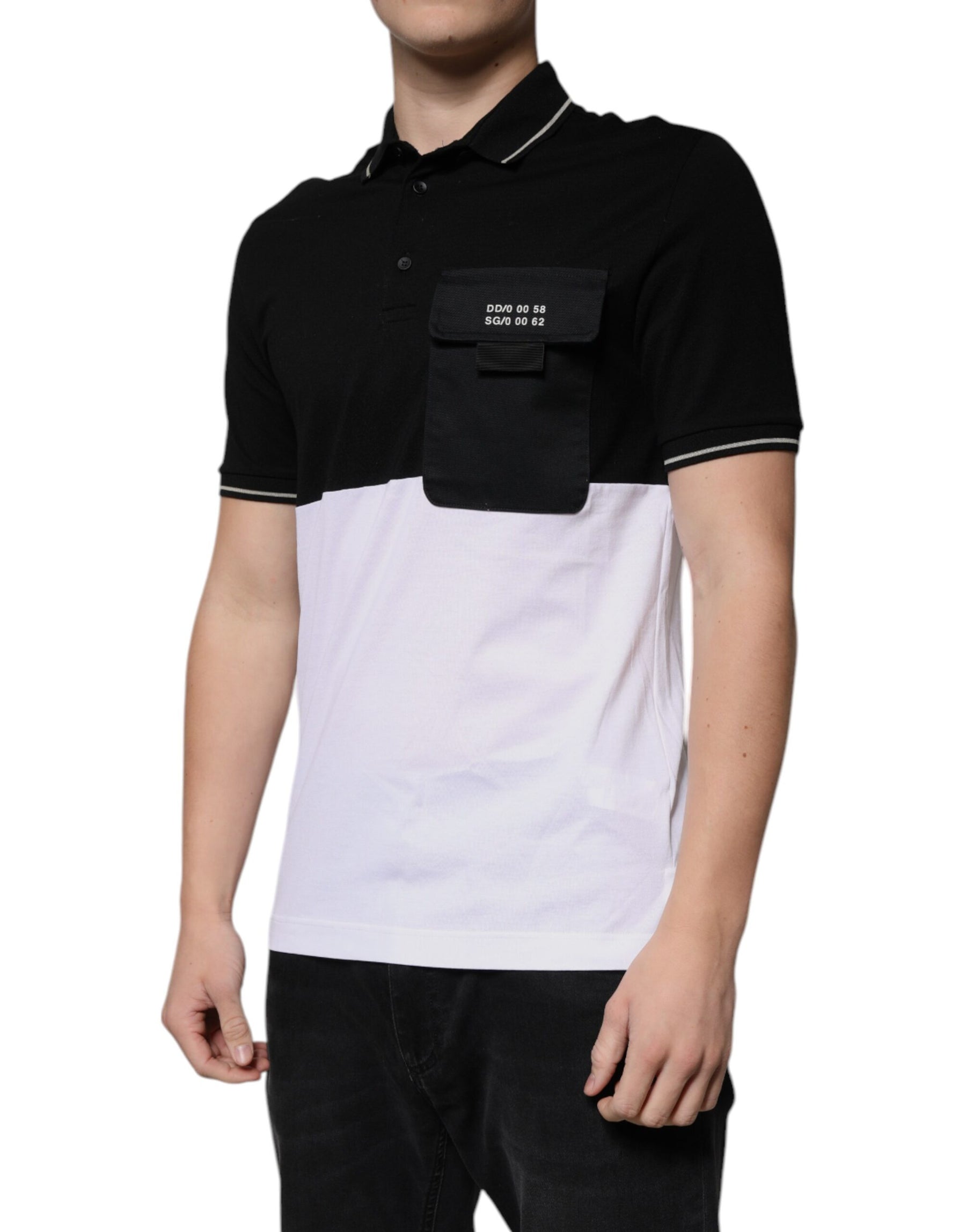 Dolce & Gabbana Black White Cotton Short Sleeves Polo T-shirt | Regal Royce