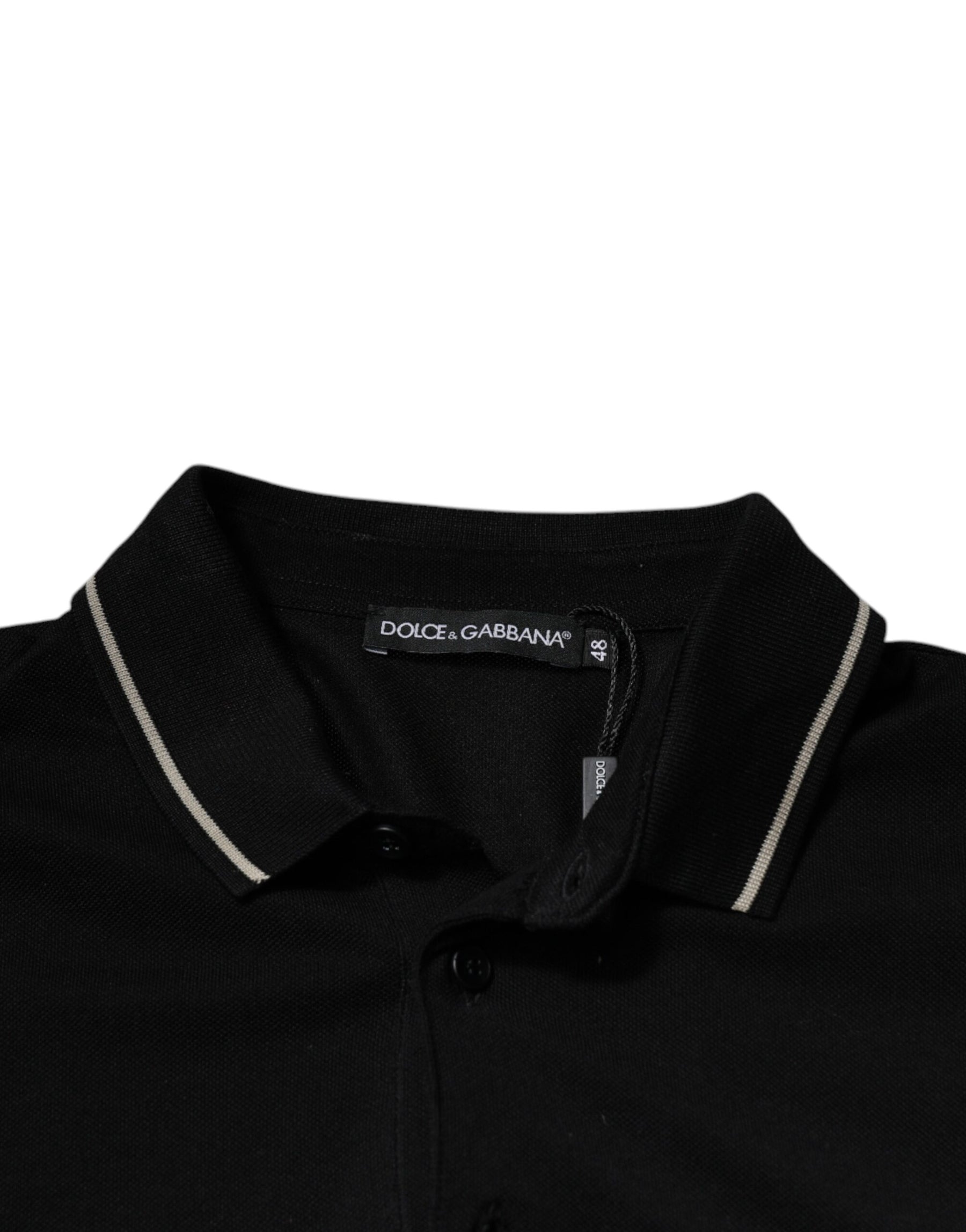 Dolce & Gabbana Black White Cotton Short Sleeves Polo T-shirt | Regal Royce