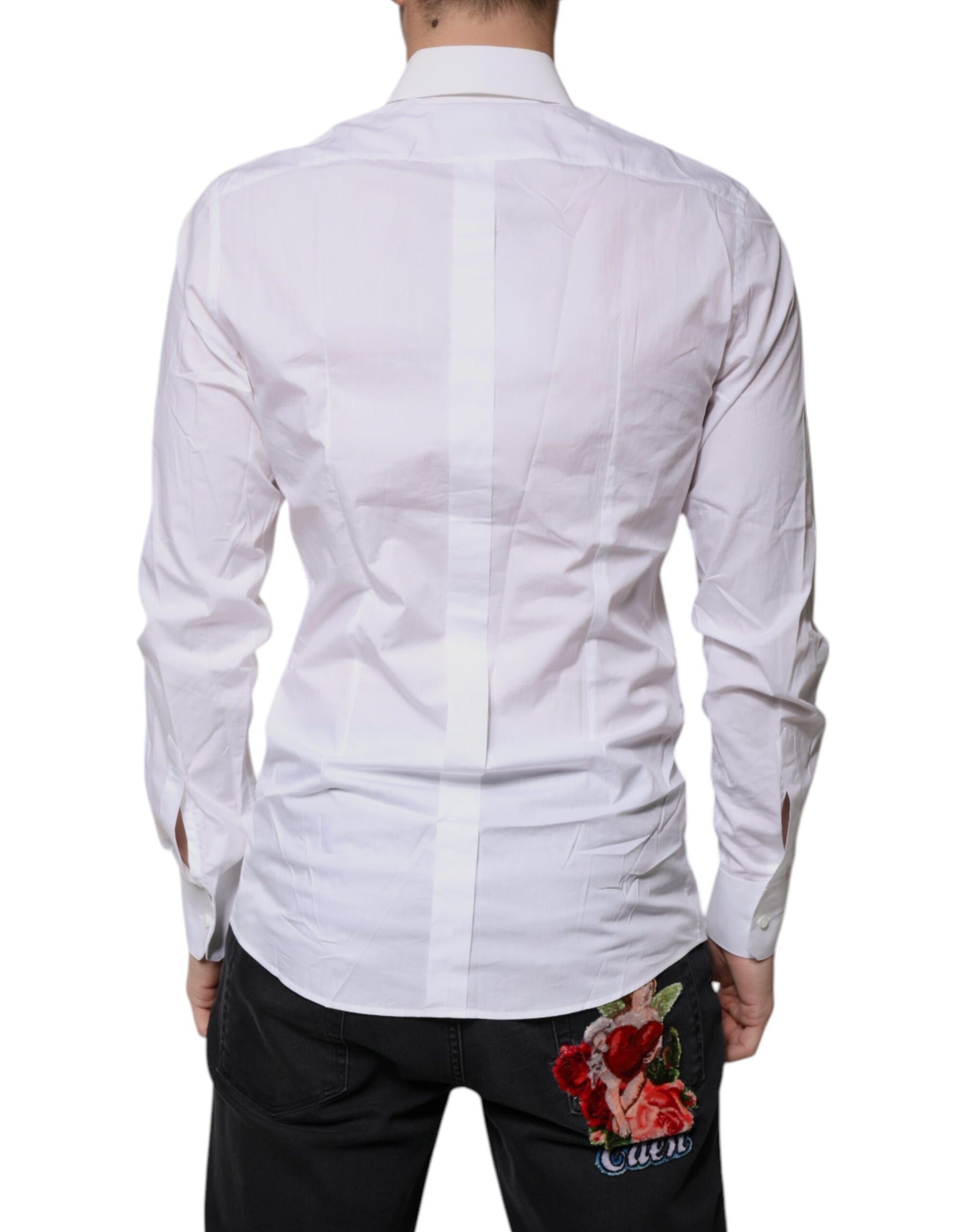 Dolce & Gabbana White Cotton Long Sleeves GOLD Dress Shirt | Regal Royce