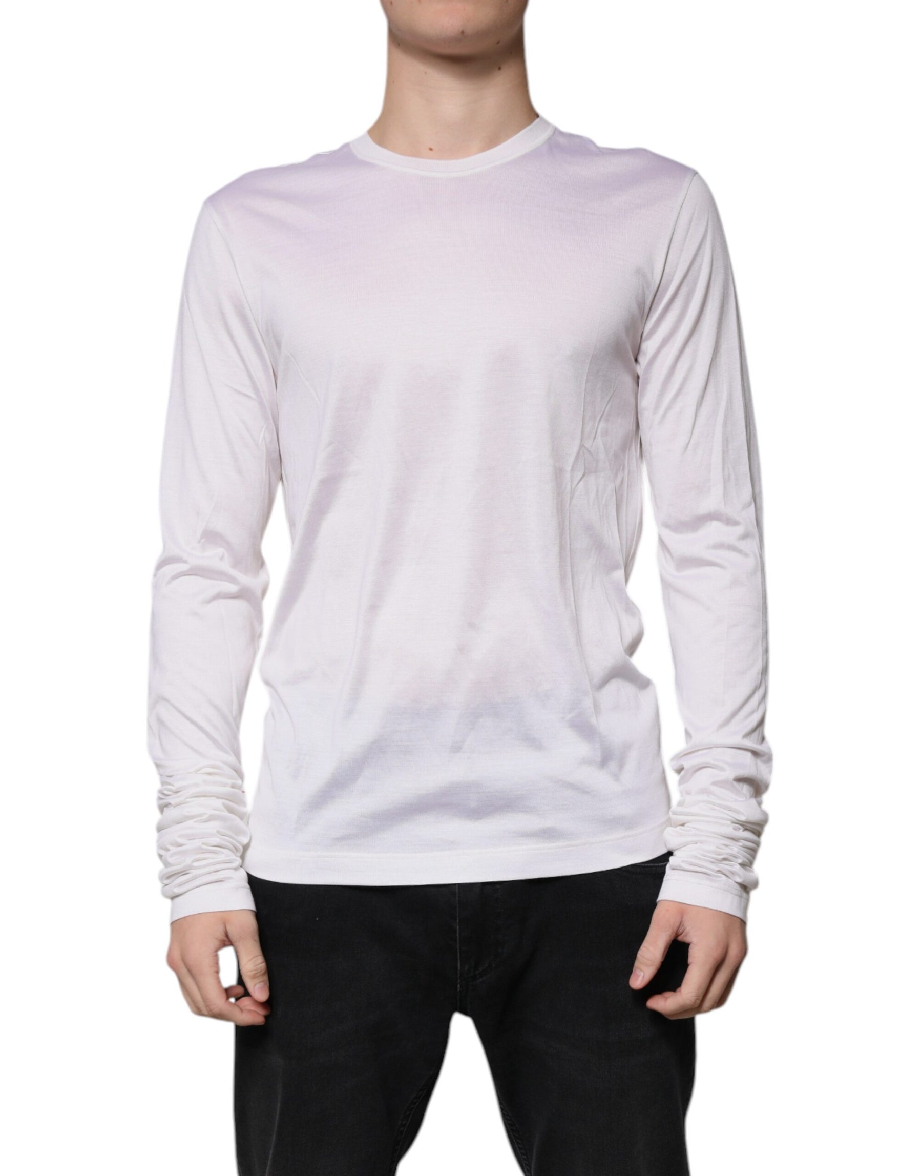 Dolce & Gabbana White Silk Crew Neck Men Pullover Sweater | Regal Royce