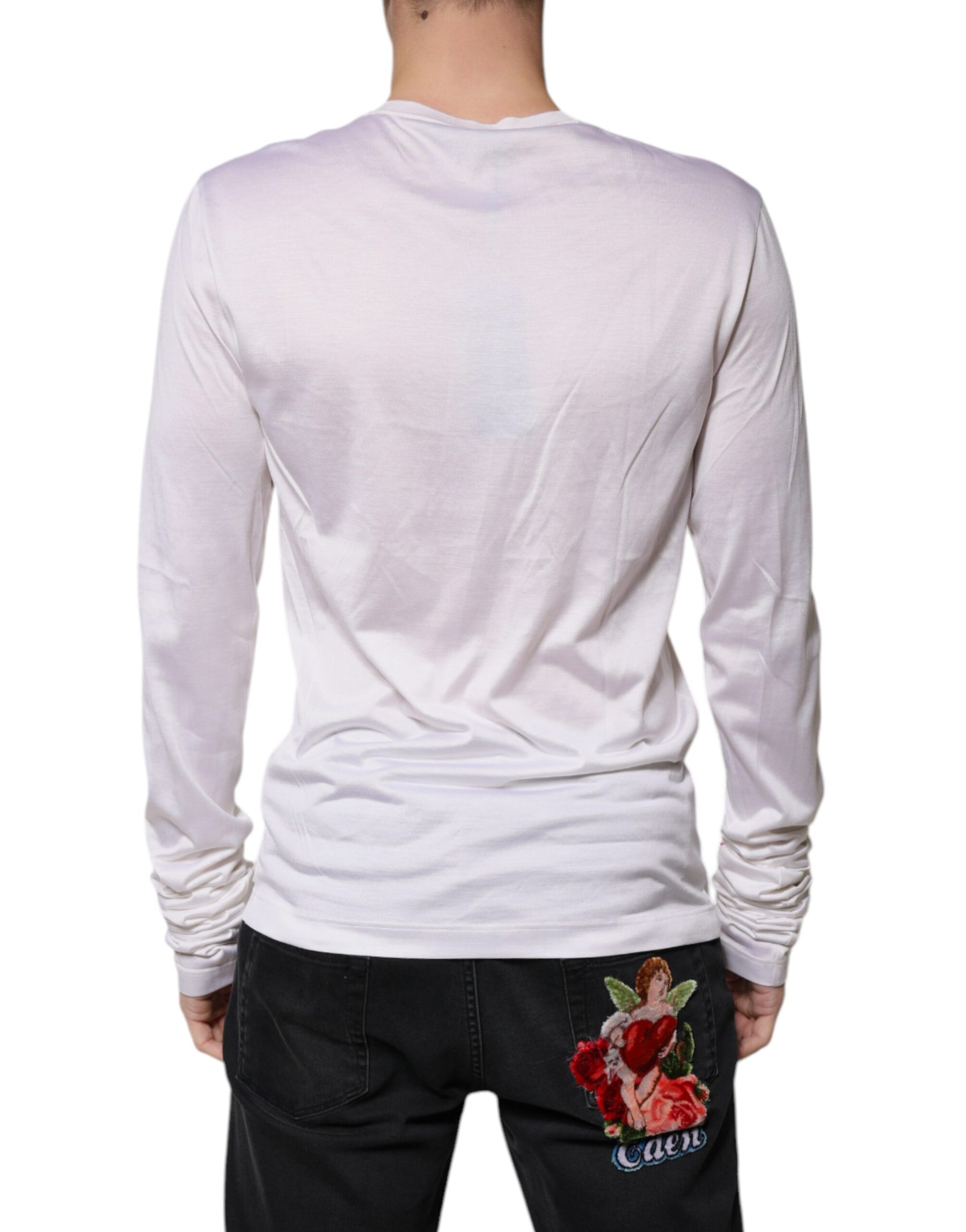 Dolce & Gabbana White Silk Crew Neck Men Pullover Sweater | Regal Royce