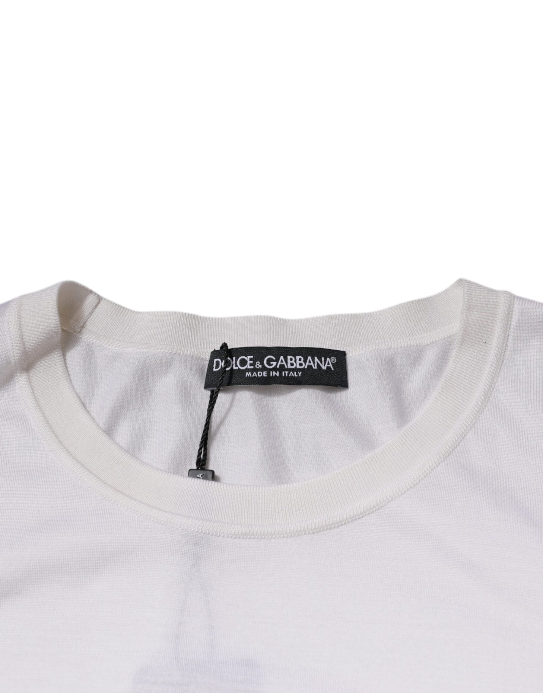 Dolce & Gabbana White Silk Crew Neck Men Pullover Sweater | Regal Royce