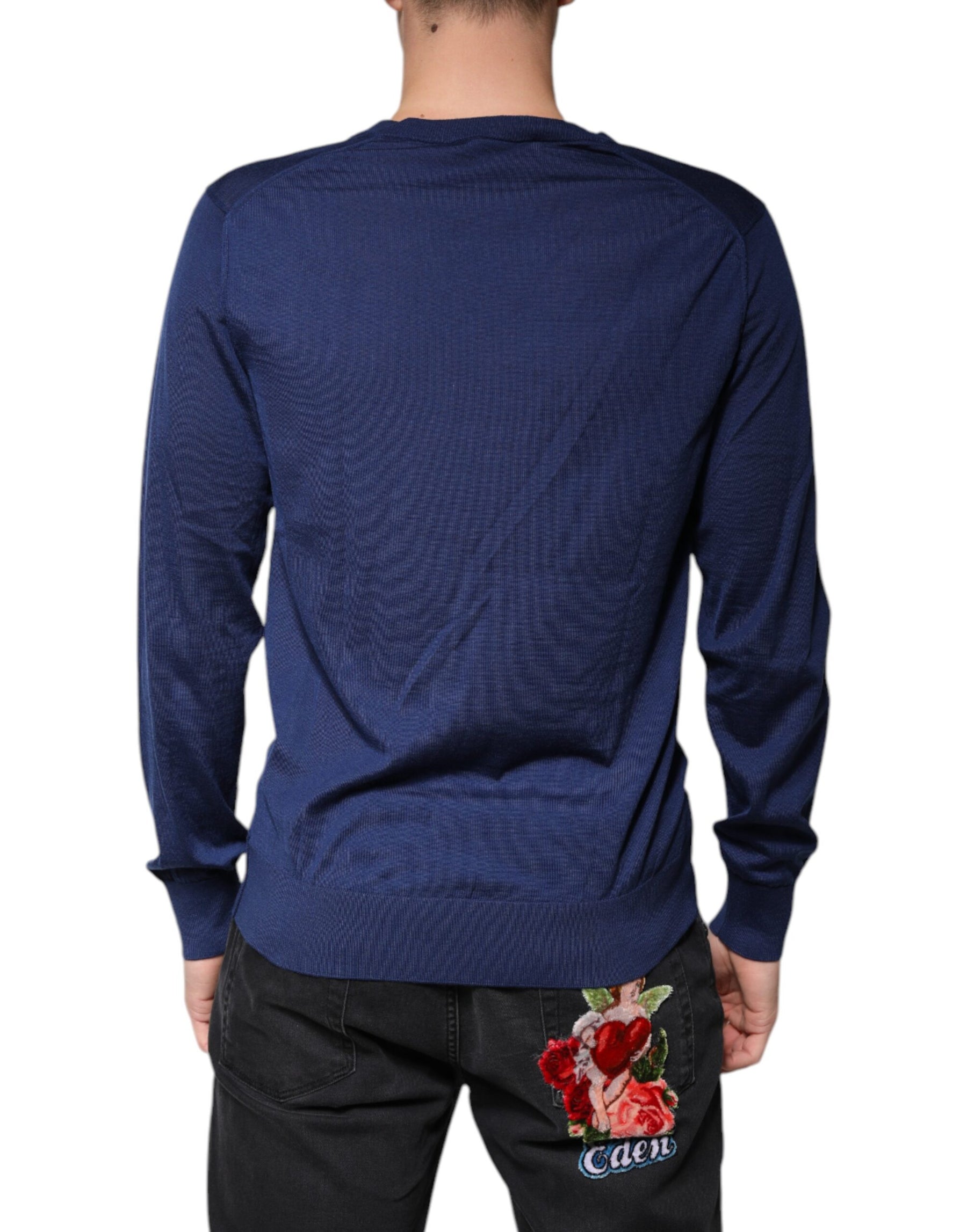 Dolce & Gabbana Navy Blue Cashmere V-neck Pullover Sweater | Regal Royce