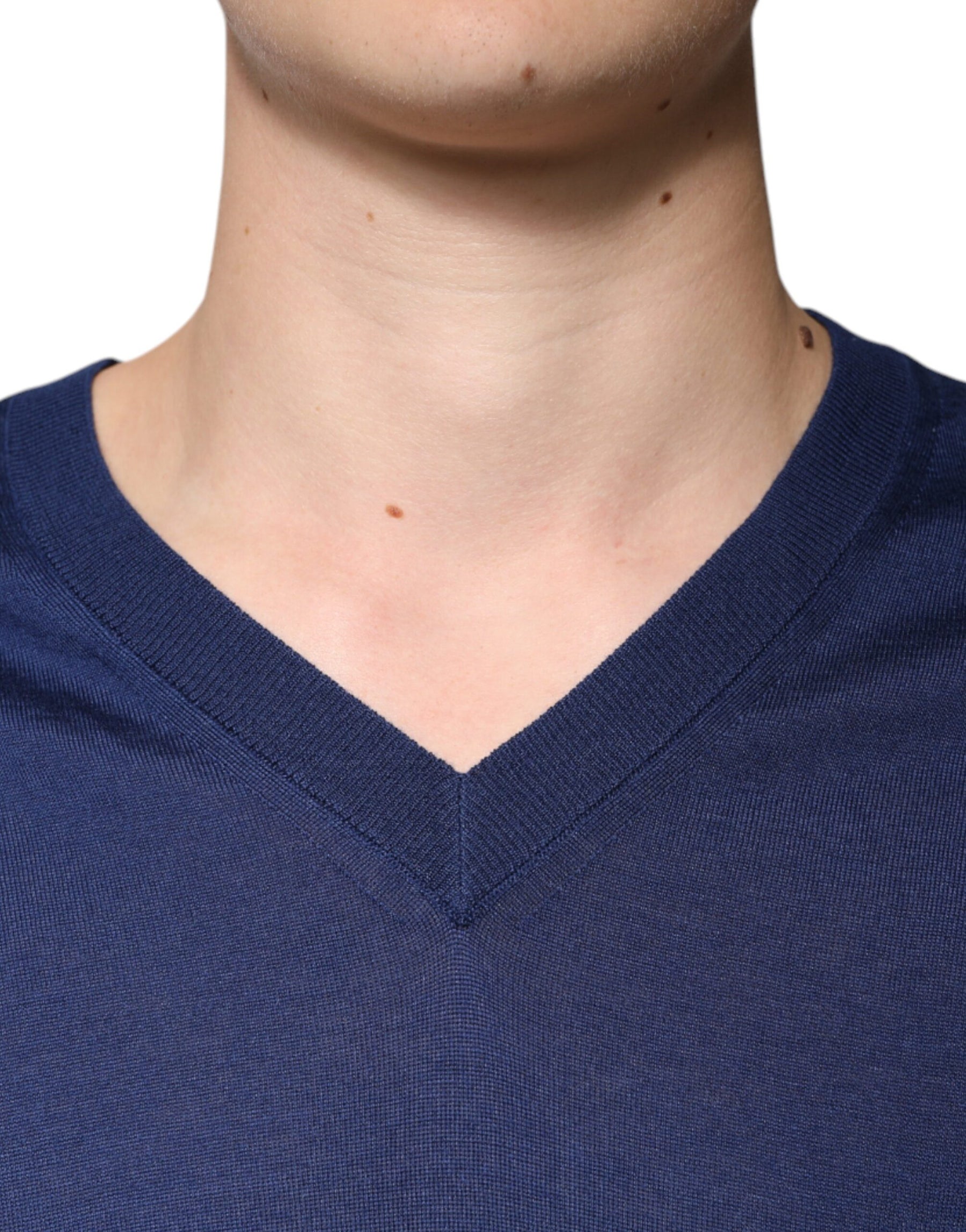 Dolce & Gabbana Navy Blue Cashmere V-neck Pullover Sweater | Regal Royce