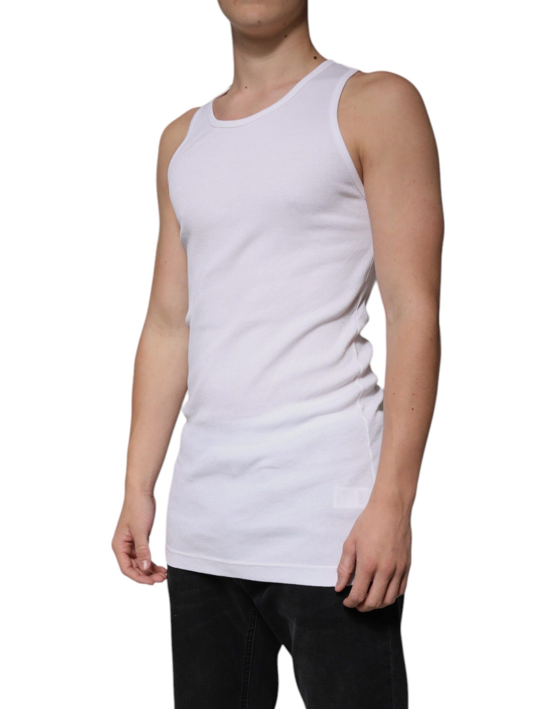 Dolce & Gabbana White Cotton Sleeveless Round Neck Tank T-shirt | Regal Royce