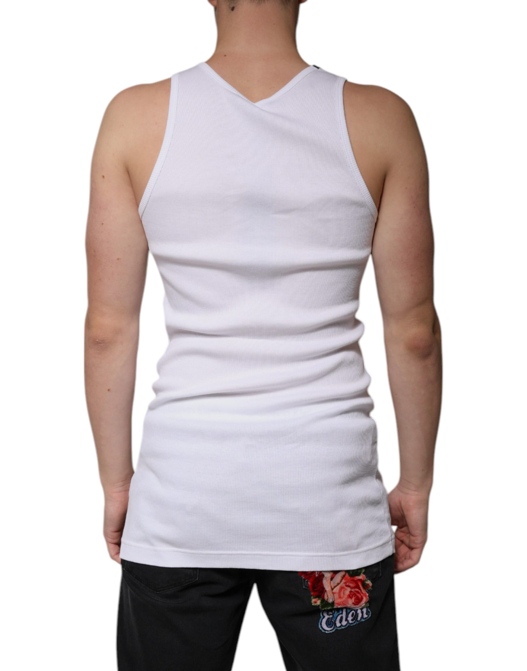 Dolce & Gabbana White Cotton Sleeveless Round Neck Tank T-shirt | Regal Royce