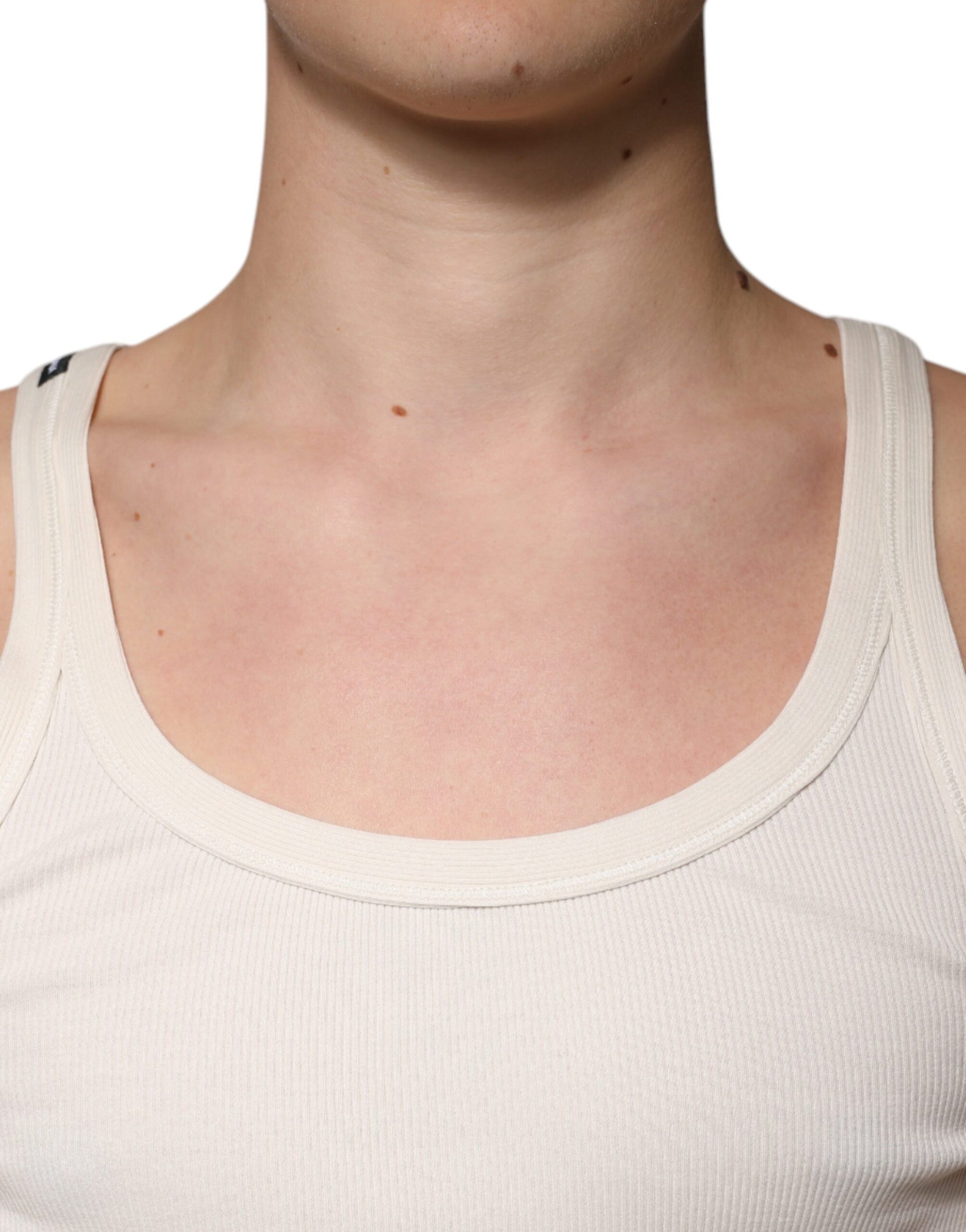 Dolce & Gabbana Off White Cotton Sleeveless Round Neck Tank T-shirt | Regal Royce
