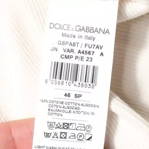 Dolce & Gabbana Off White Cotton Sleeveless Round Neck Tank T-shirt | Regal Royce