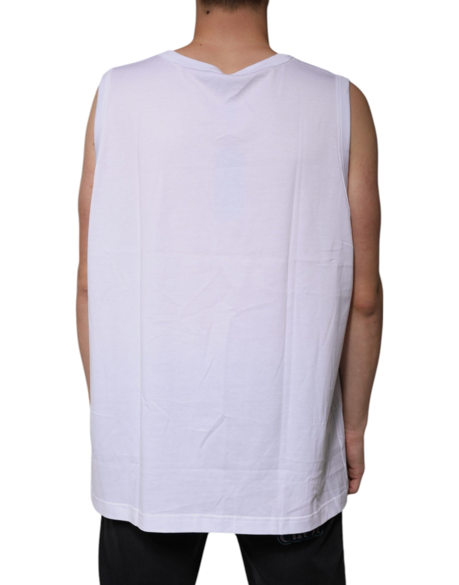 Dolce & Gabbana White Cotton Sleeveless Round Neck Tank T-shirt | Regal Royce
