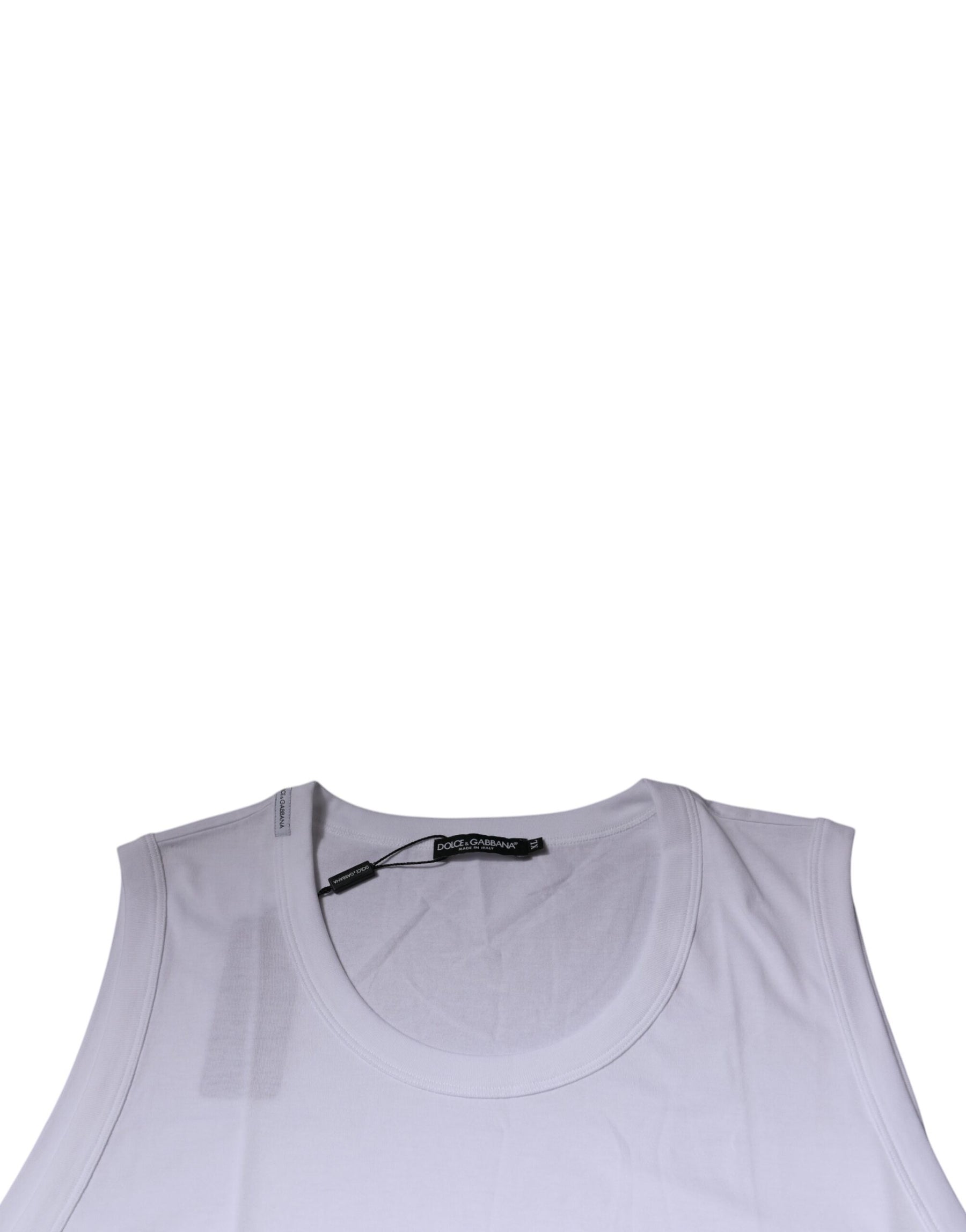 Dolce & Gabbana White Cotton Sleeveless Round Neck Tank T-shirt | Regal Royce