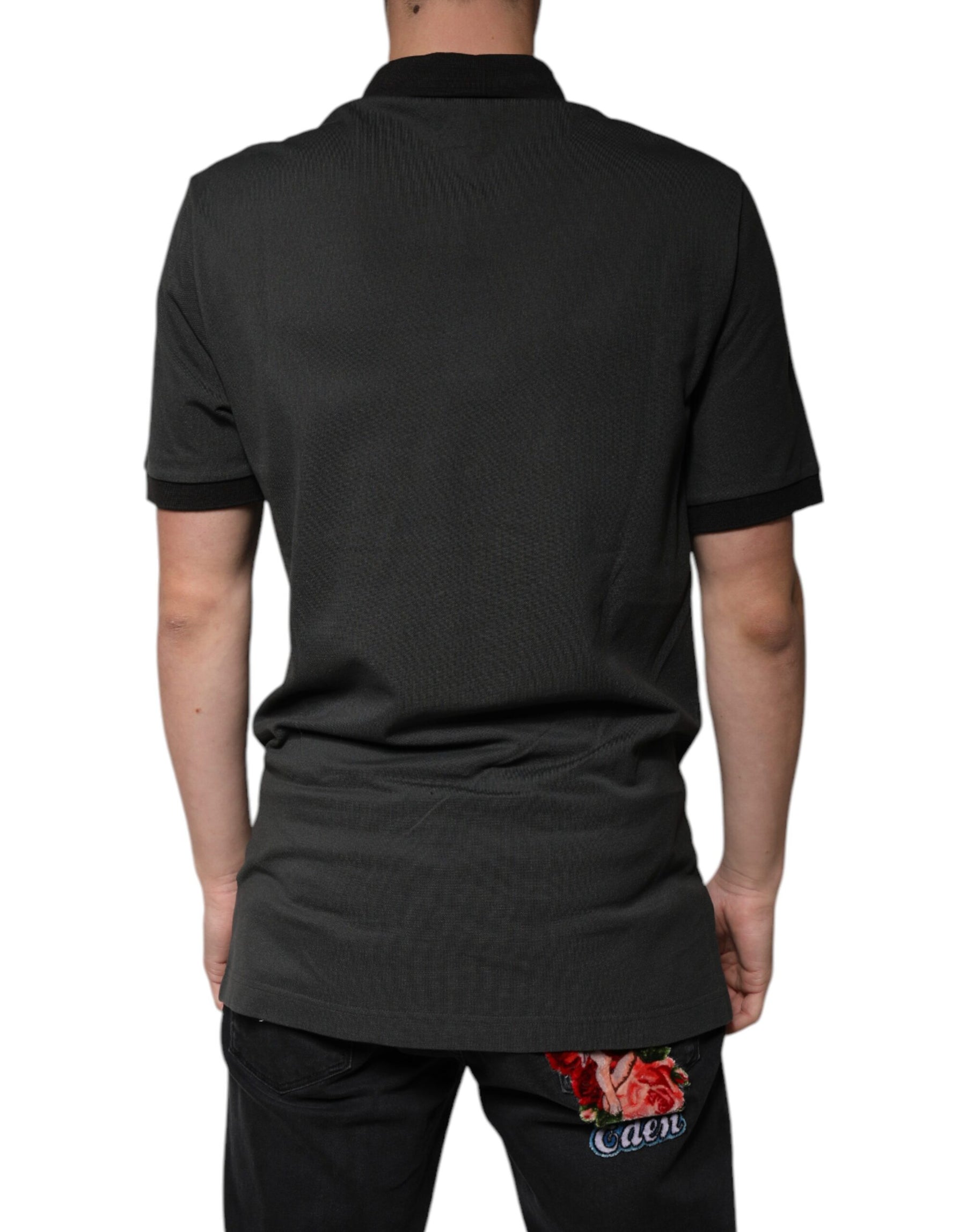 Dolce & Gabbana Black Logo Print Collared Cotton Polo T-shirt | Regal Royce