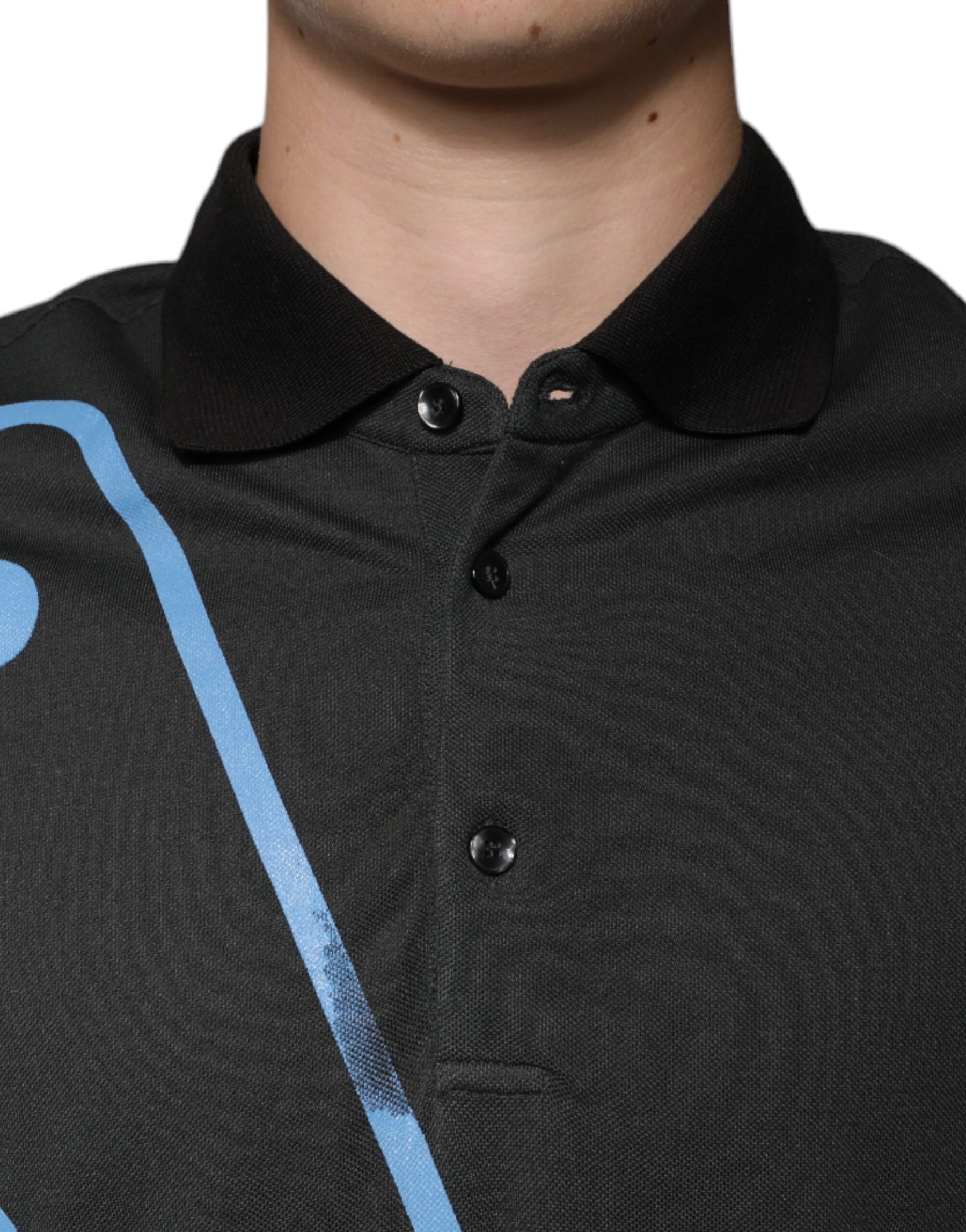 Dolce & Gabbana Black Logo Print Collared Cotton Polo T-shirt | Regal Royce