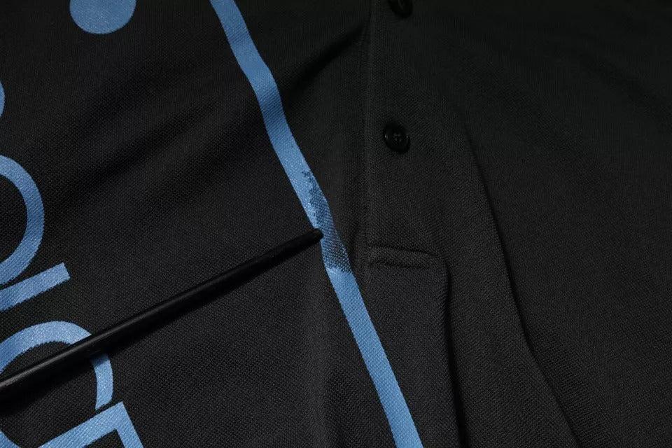 Dolce & Gabbana Black Logo Print Collared Cotton Polo T-shirt | Regal Royce