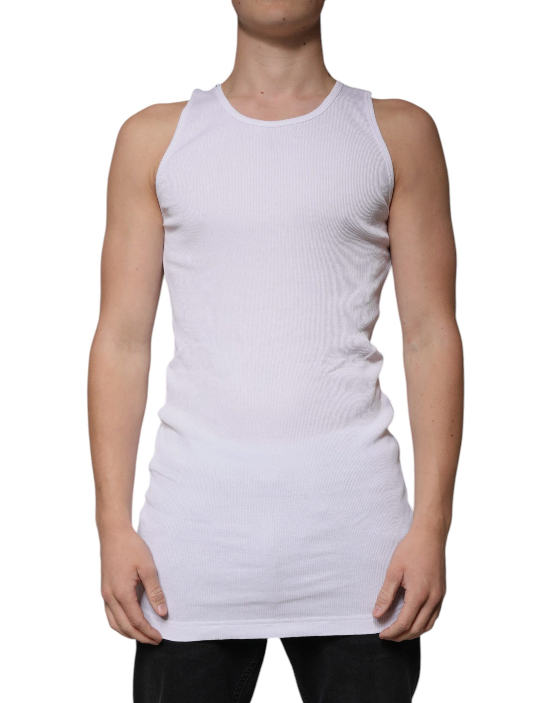 Dolce & Gabbana White Cotton Sleeveless Round Neck Tank T-shirt | Regal Royce