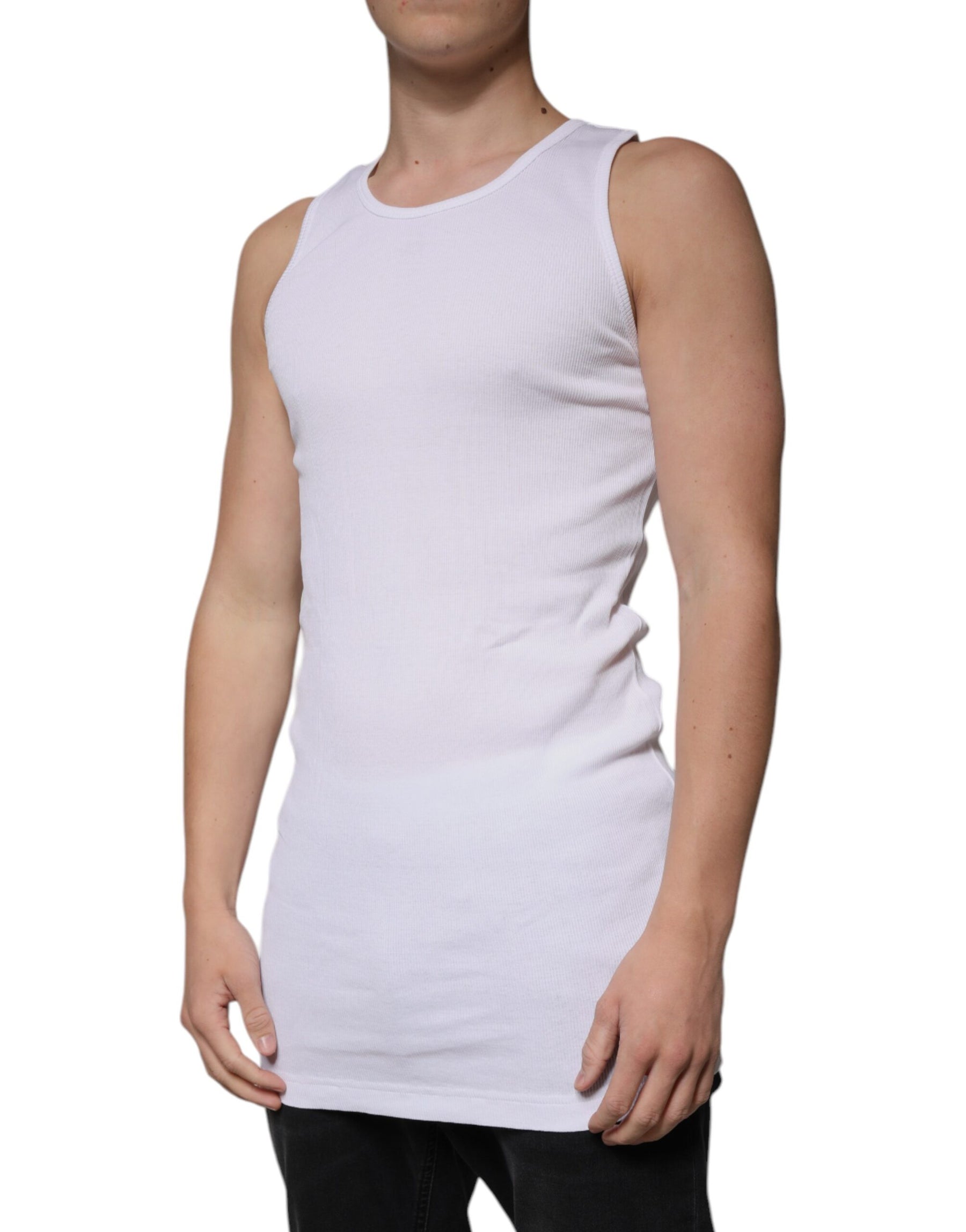 Dolce & Gabbana White Cotton Sleeveless Round Neck Tank T-shirt | Regal Royce