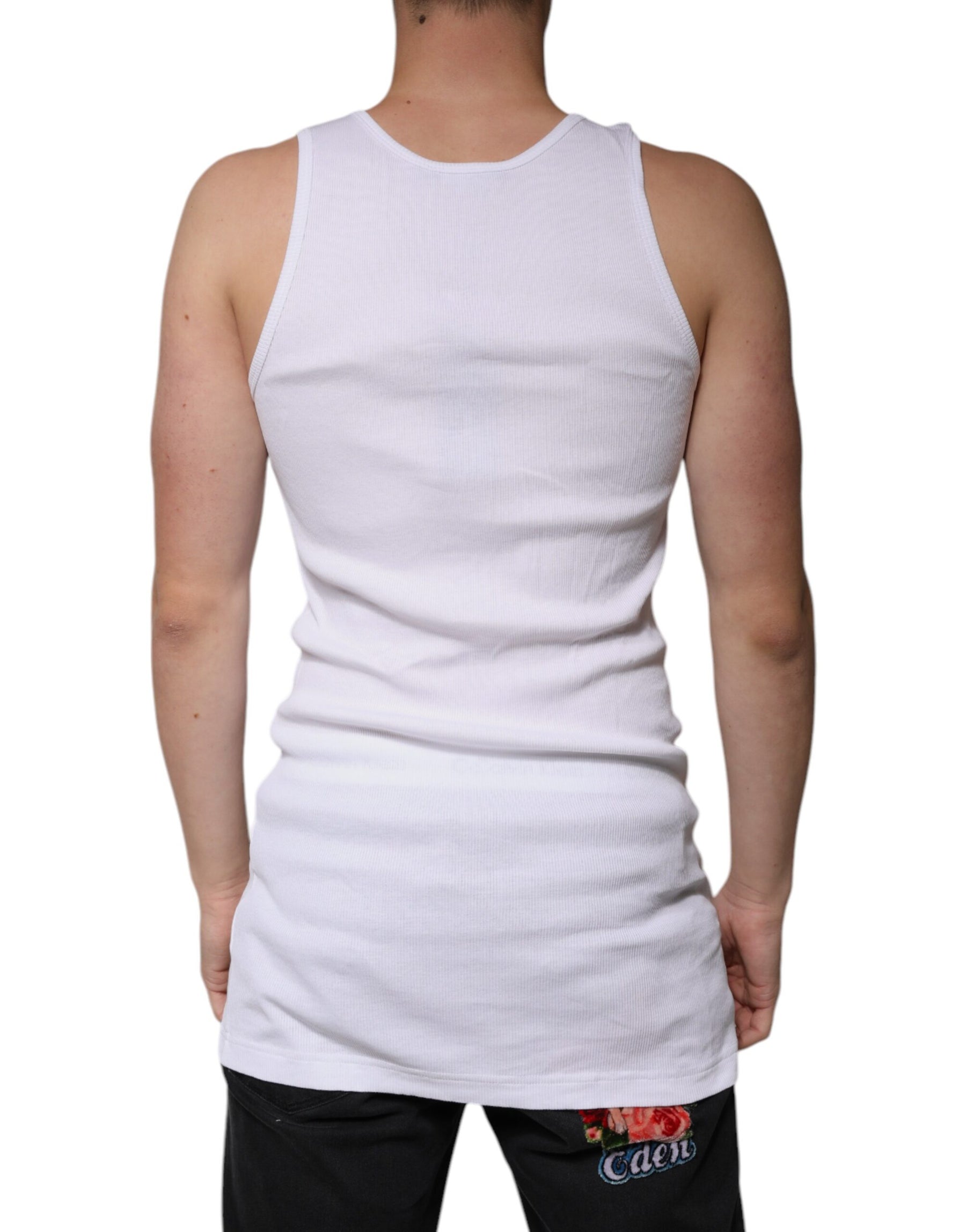 Dolce & Gabbana White Cotton Sleeveless Round Neck Tank T-shirt | Regal Royce