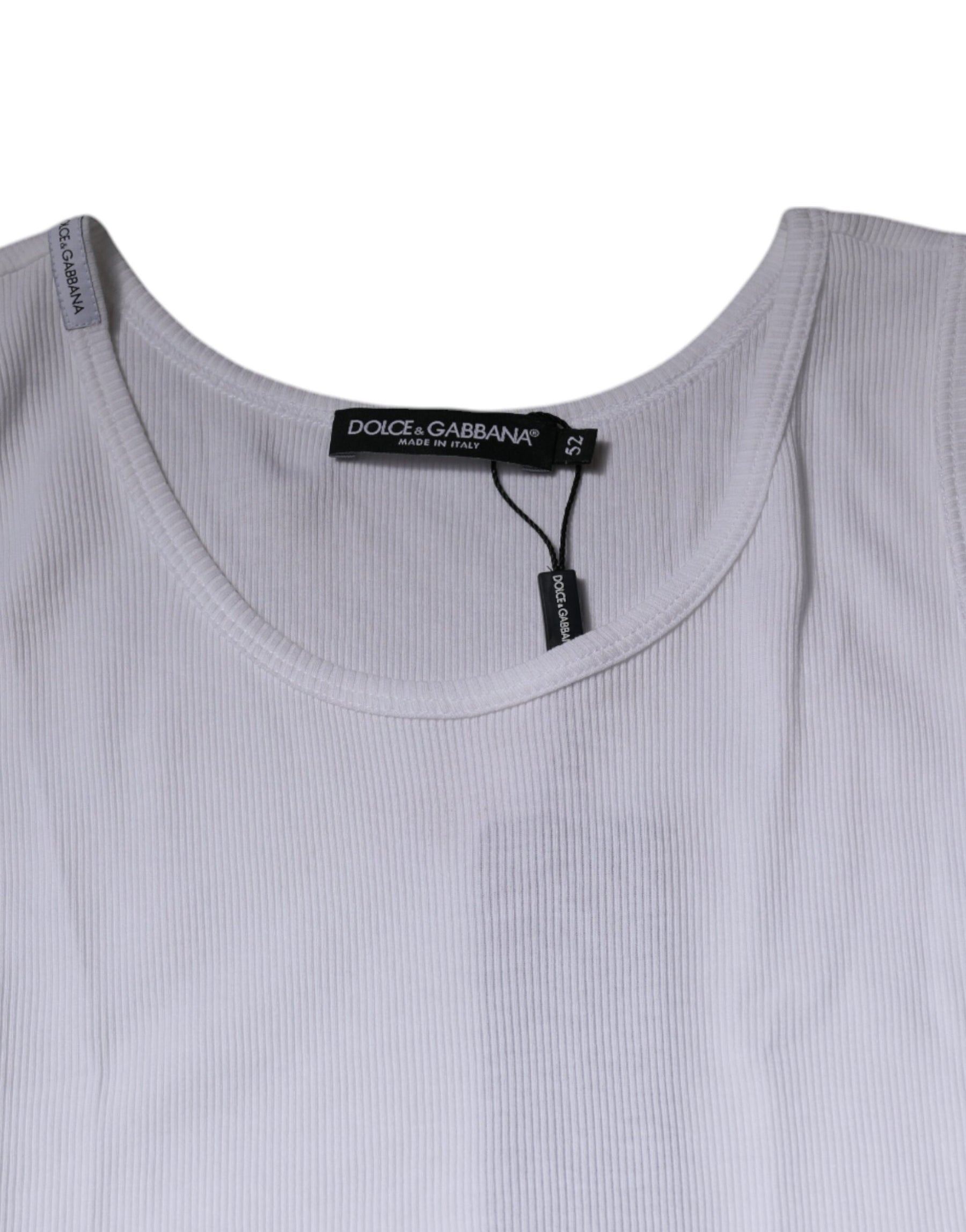 Dolce & Gabbana White Cotton Sleeveless Round Neck Tank T-shirt | Regal Royce