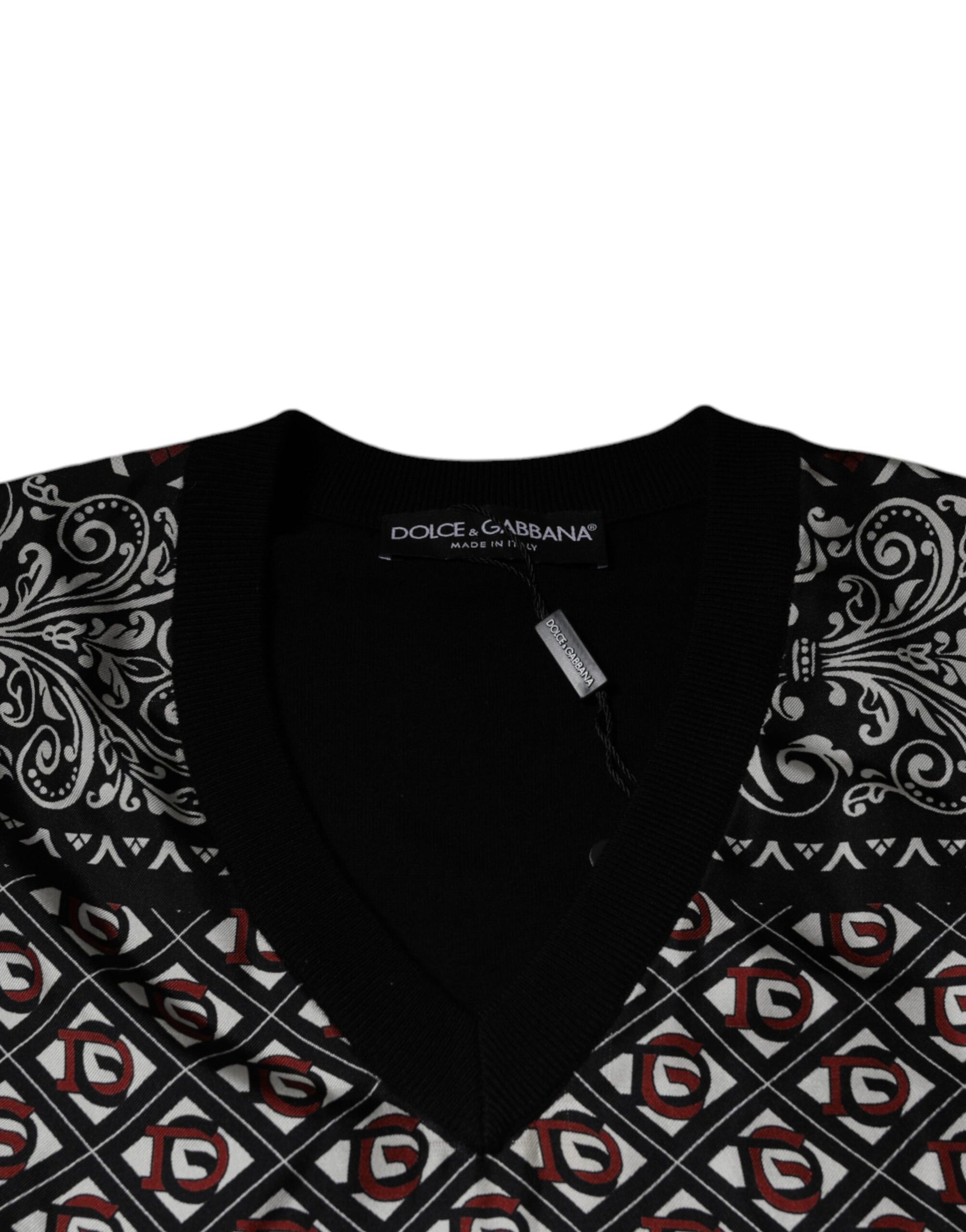Dolce & Gabbana Black Logo Wool V-neck Pullover Sweater | Regal Royce