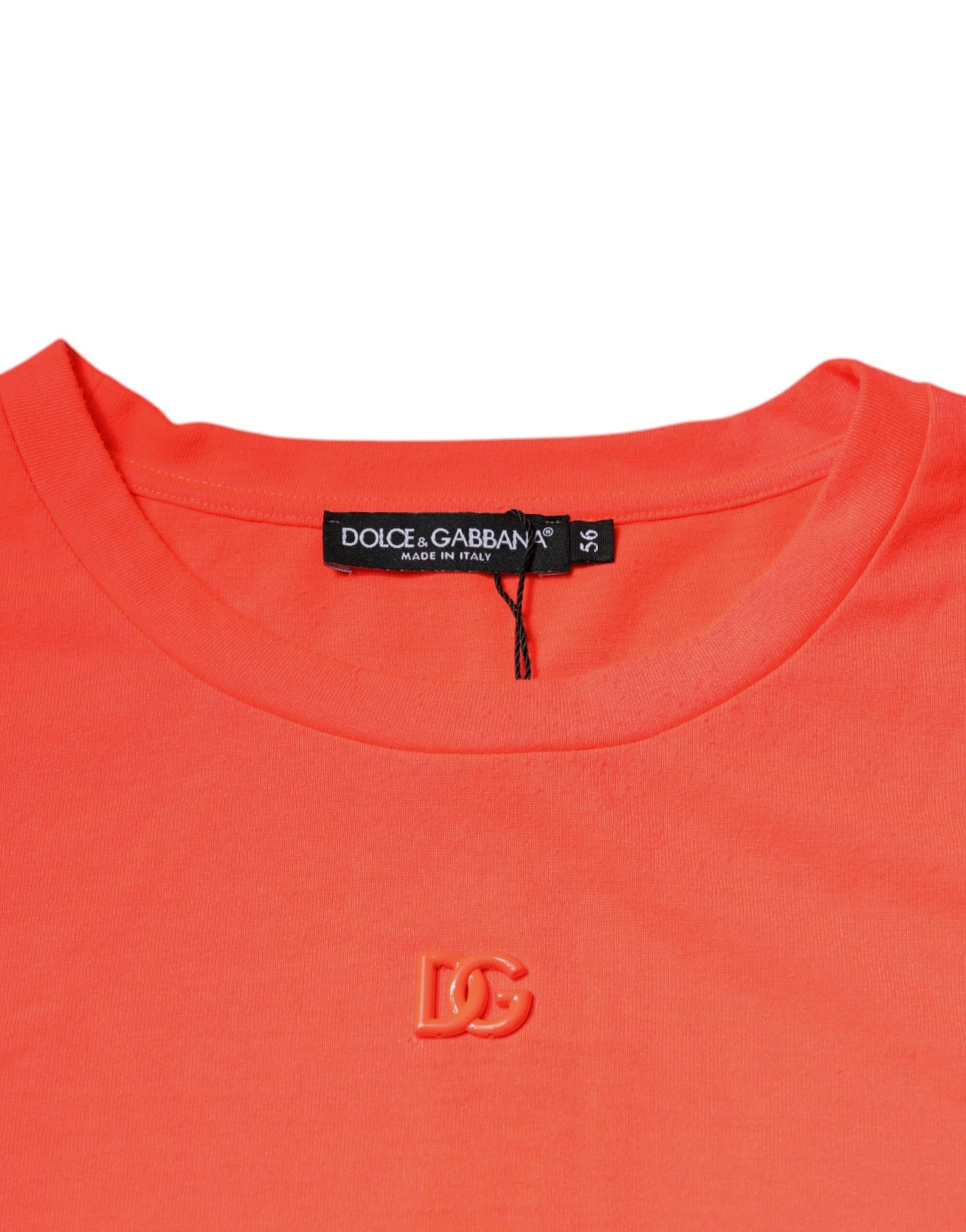 Dolce & Gabbana Orange Logo Polyester Crew Neck T-shirt | Regal Royce
