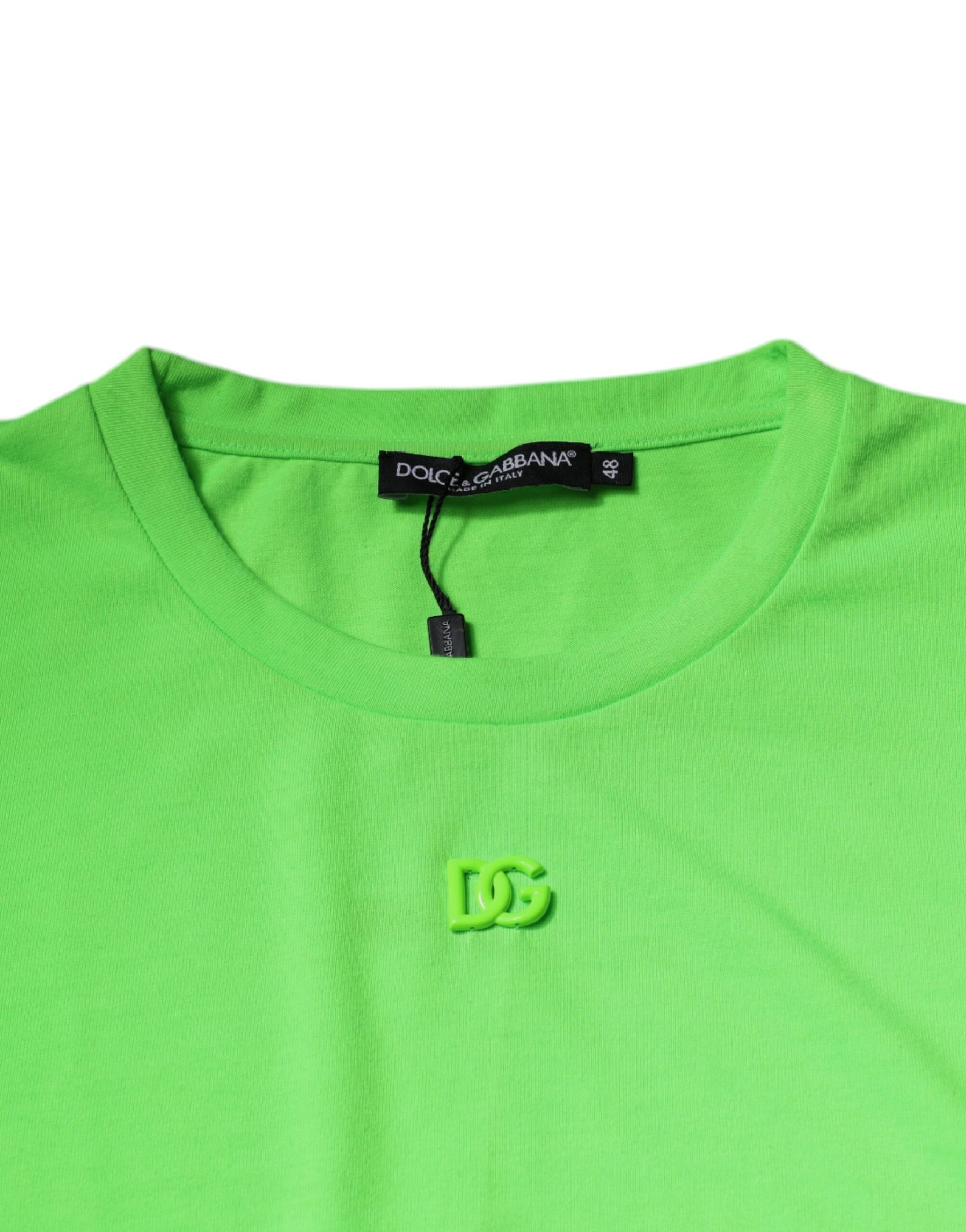 Dolce & Gabbana Green Logo Polyester Crew Neck T-shirt | Regal Royce