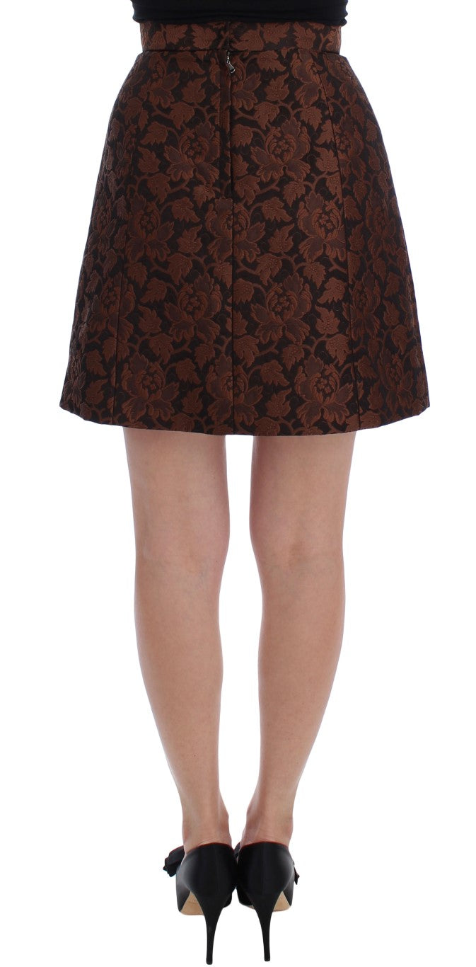 Dolce & Gabbana Brown Floral Brocade Mini Bubble Skirt | Regal Royce