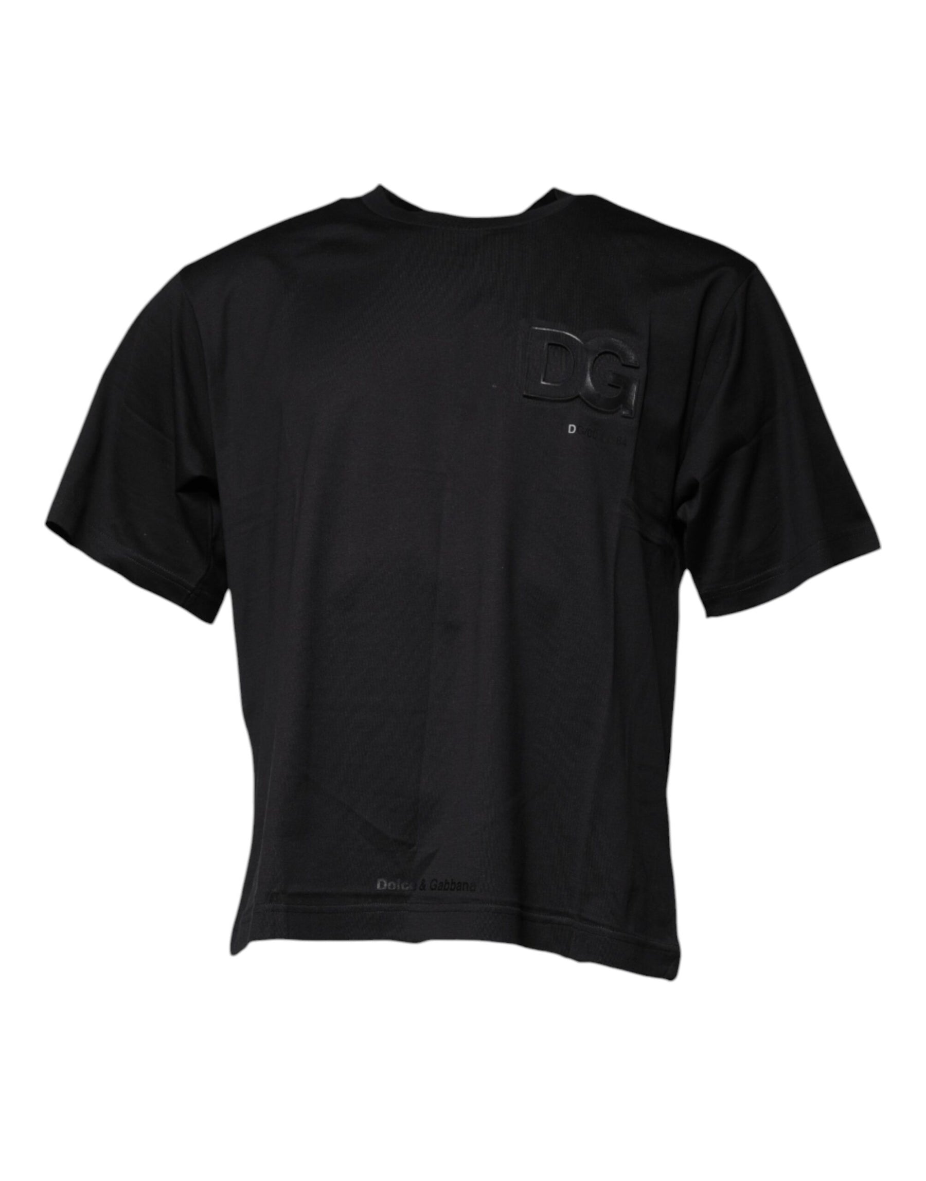 Dolce & Gabbana Black DG Logo Print Cotton Crew Neck T-shirt | Regal Royce