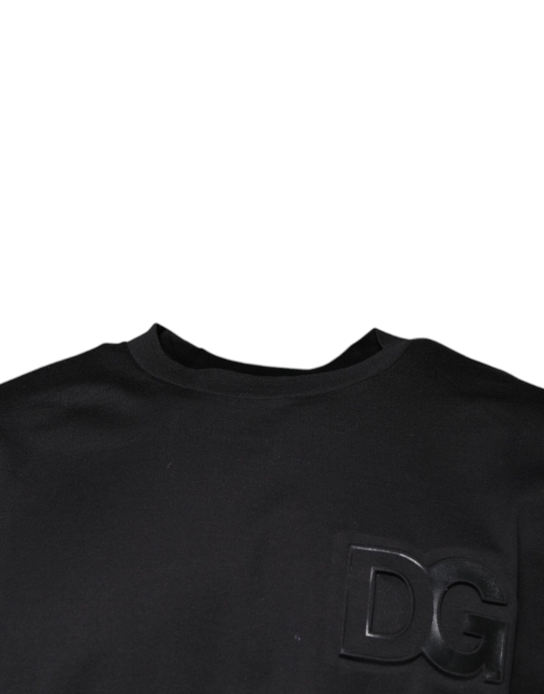 Dolce & Gabbana Black DG Logo Print Cotton Crew Neck T-shirt | Regal Royce